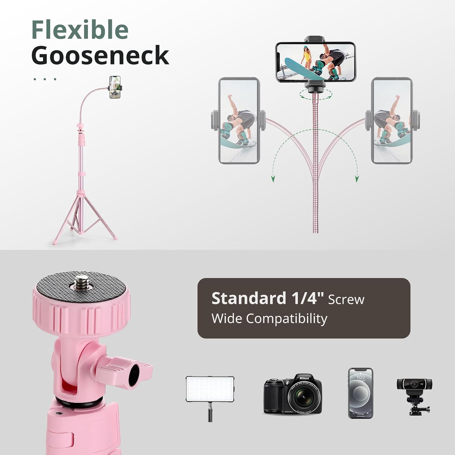 SENSYNE 72" Phone Tripod & Selfie Stick, Extendable Cell Phone Tripod Stand with Wireless Remote and Phone Holder, Compatible with iPhone Android Phone, Camera, Pink