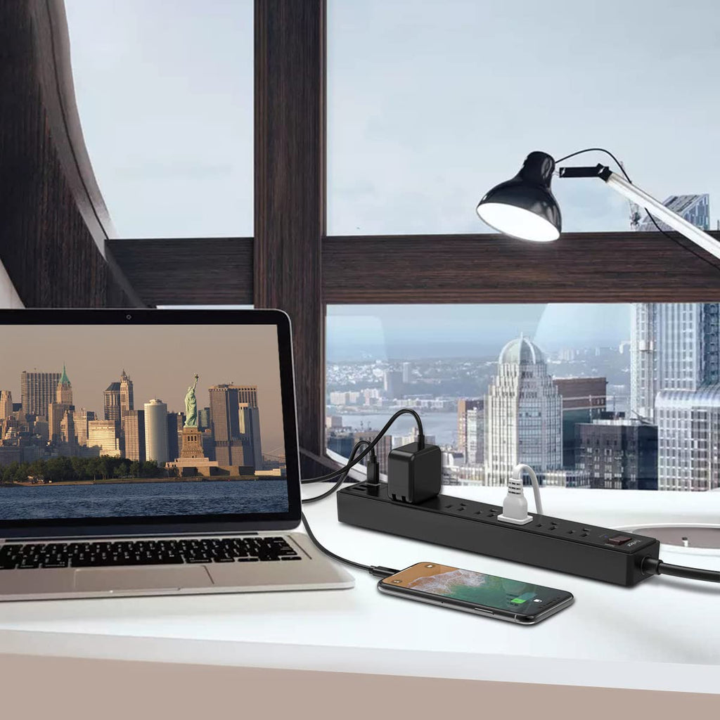 Yintar 6Ft Surge Protector Power Strip with 6 Outlets & 3 USB Ports, Black