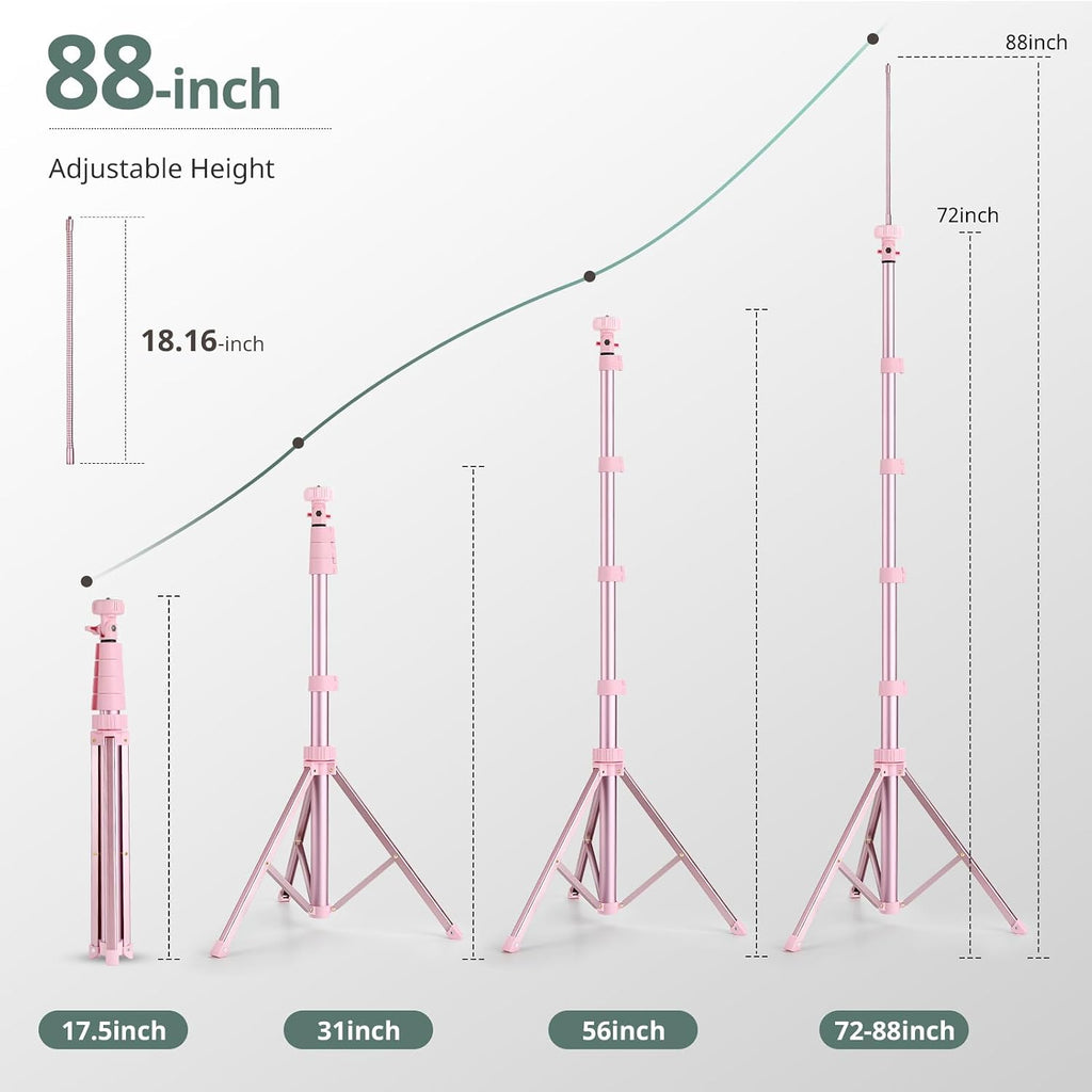 SENSYNE 72" Phone Tripod & Selfie Stick, Extendable Cell Phone Tripod Stand with Wireless Remote and Phone Holder, Compatible with iPhone Android Phone, Camera, Pink