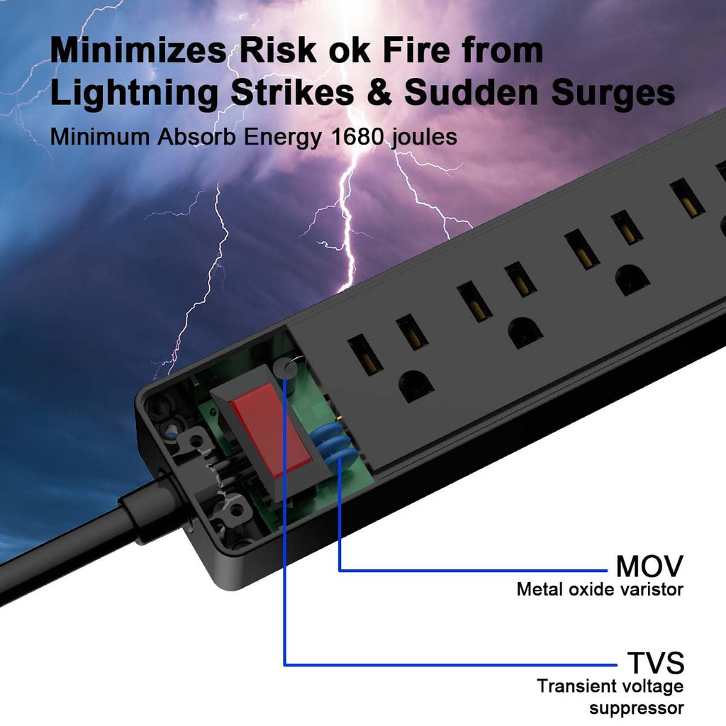 Yintar 6Ft Surge Protector Power Strip with 6 Outlets & 3 USB Ports, Black