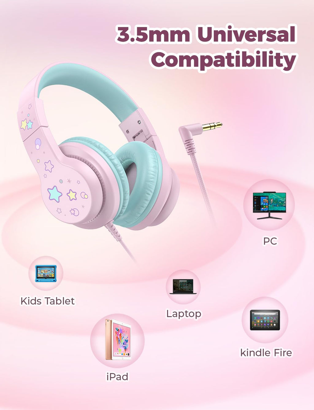iClever HS19 Kids Headphones for School, Over-Ear for Toddler Boys Girls