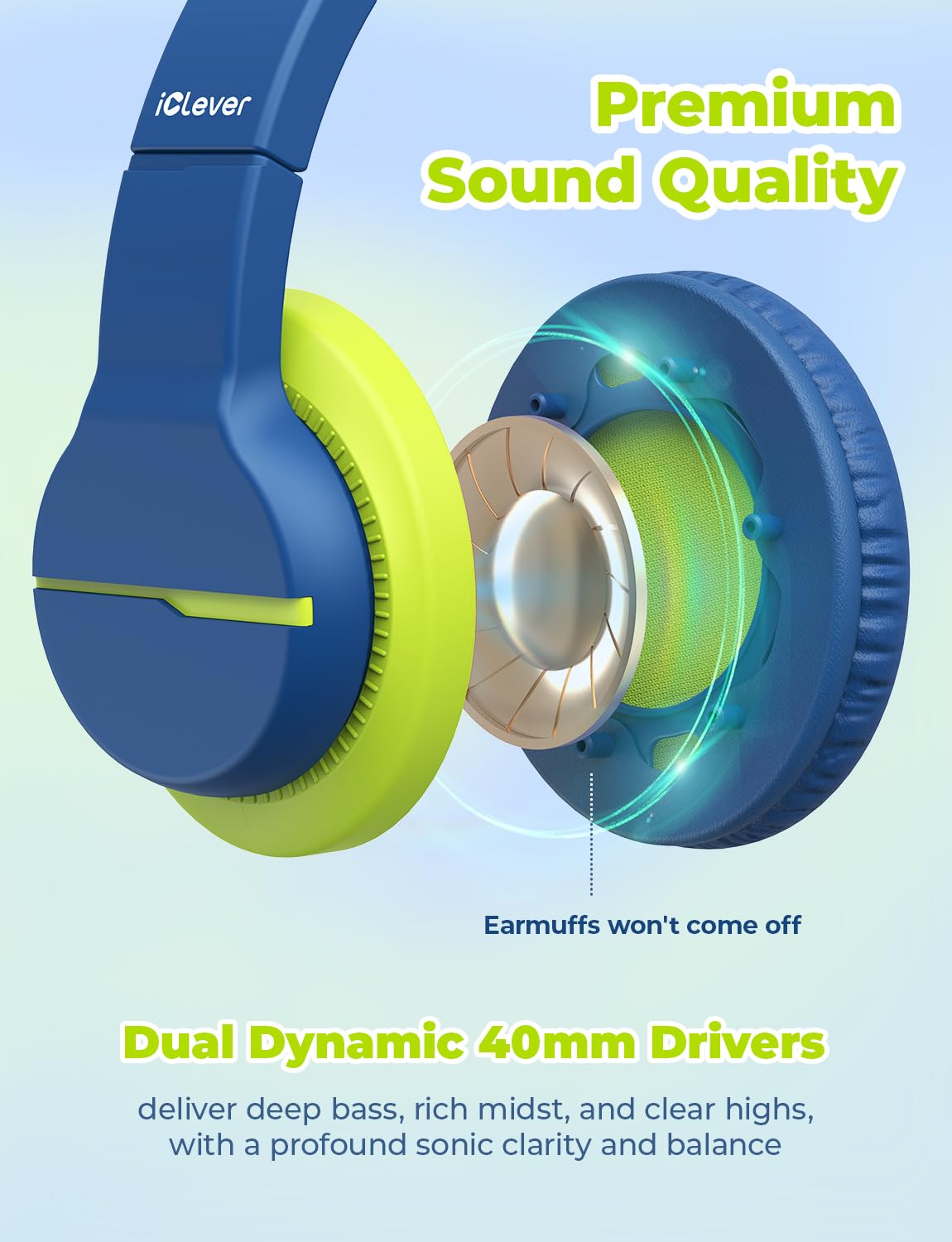 iClever HS19 Kids Headphones for School, Over-Ear for Toddler Boys Girls