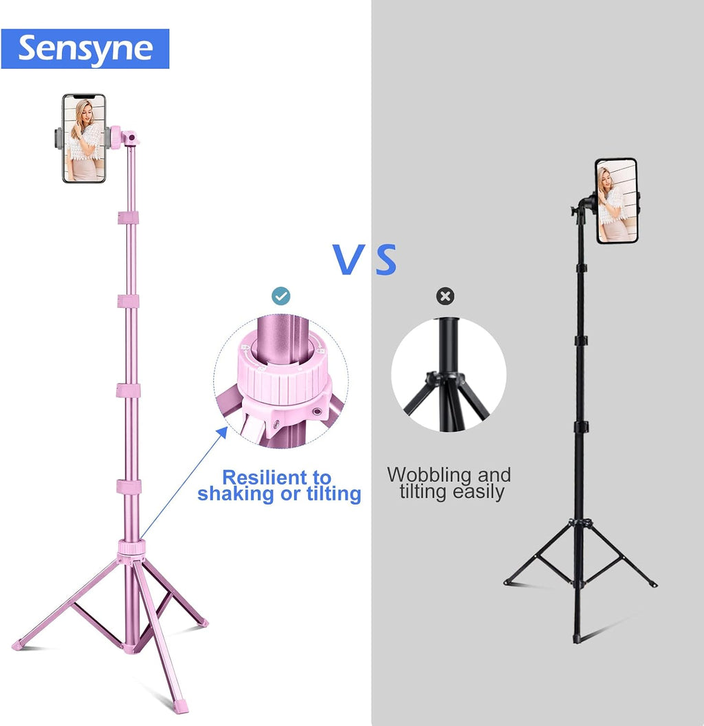 SENSYNE 72" Phone Tripod & Selfie Stick, Extendable Cell Phone Tripod Stand with Wireless Remote and Phone Holder, Compatible with iPhone Android Phone, Camera, Pink