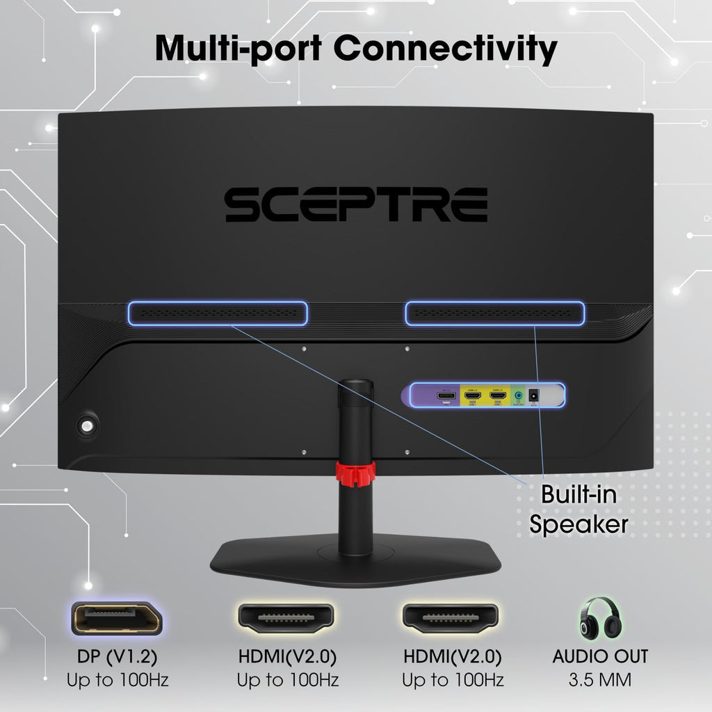 New! Sceptre Curved 24-inch Gaming Monitor 1ms 100Hz 1500R DisplayPort HDMI X2 Eye Care 100% sRGB Build-in Speakers, Machine Black 2026 (C248W-FW100T Series)