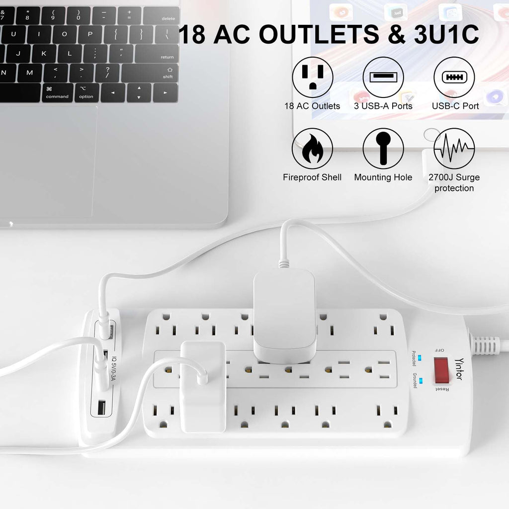 Yintar 6Ft Surge Protector Power Strip with 6 Outlets & 3 USB Ports, Black