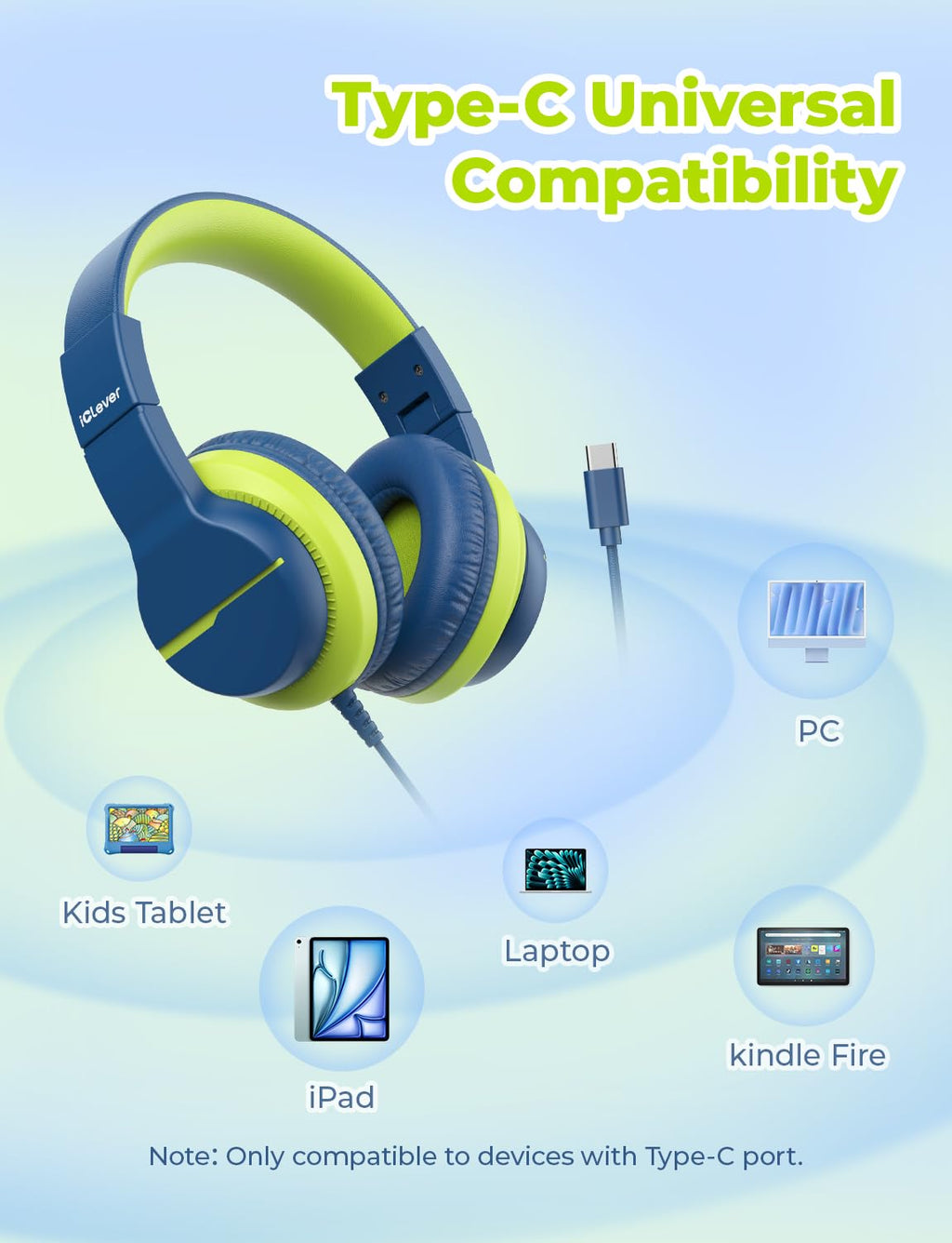 iClever HS19 Kids Headphones for School, Over-Ear for Toddler Boys Girls