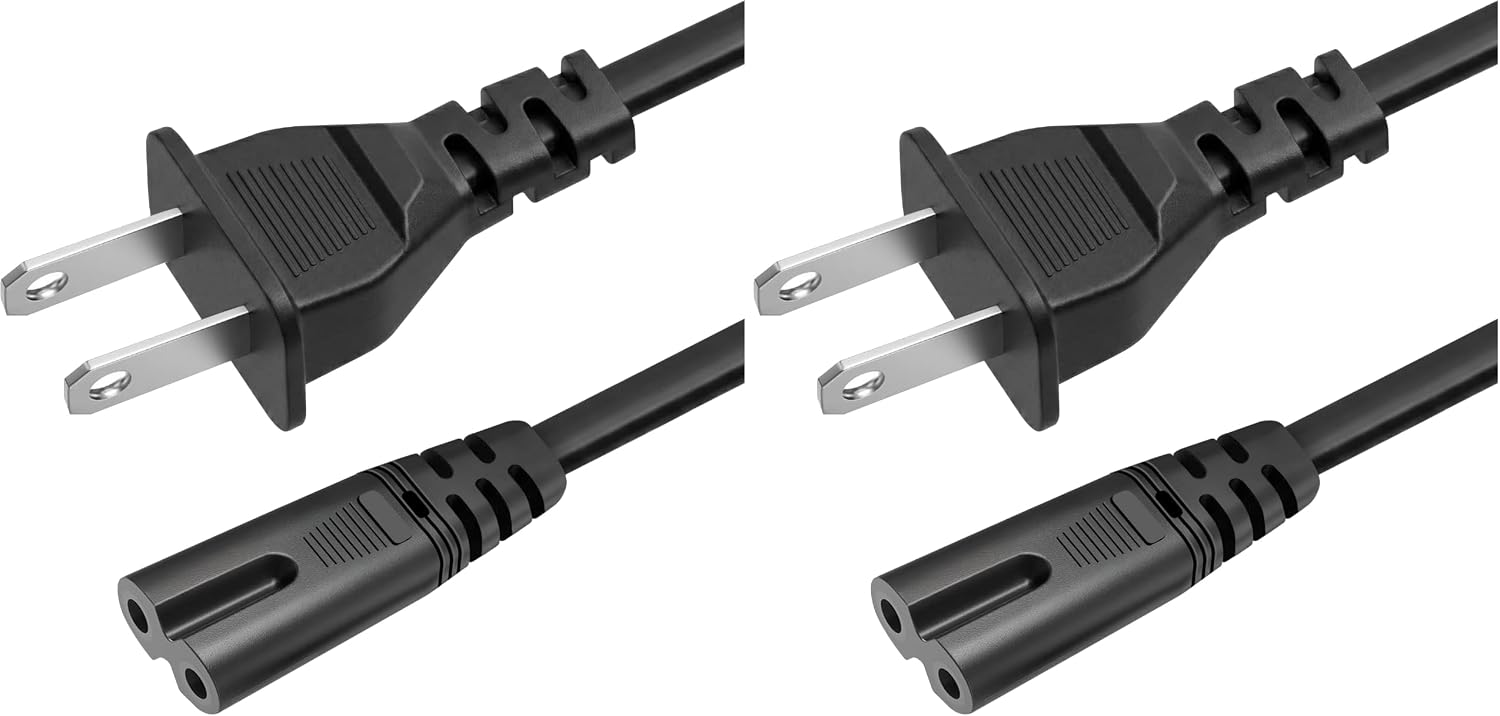 AC 2 Prong C8 Power Cord 5ft Standard 2-Slot for TV PS4 PS5 Speaker Monitor Xbox Wall Power Cable Replacement Black