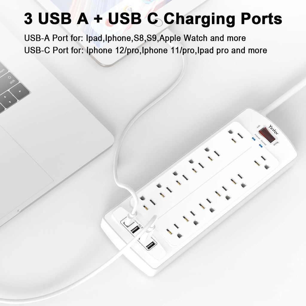 Yintar 6Ft Surge Protector Power Strip with 6 Outlets & 3 USB Ports, Black