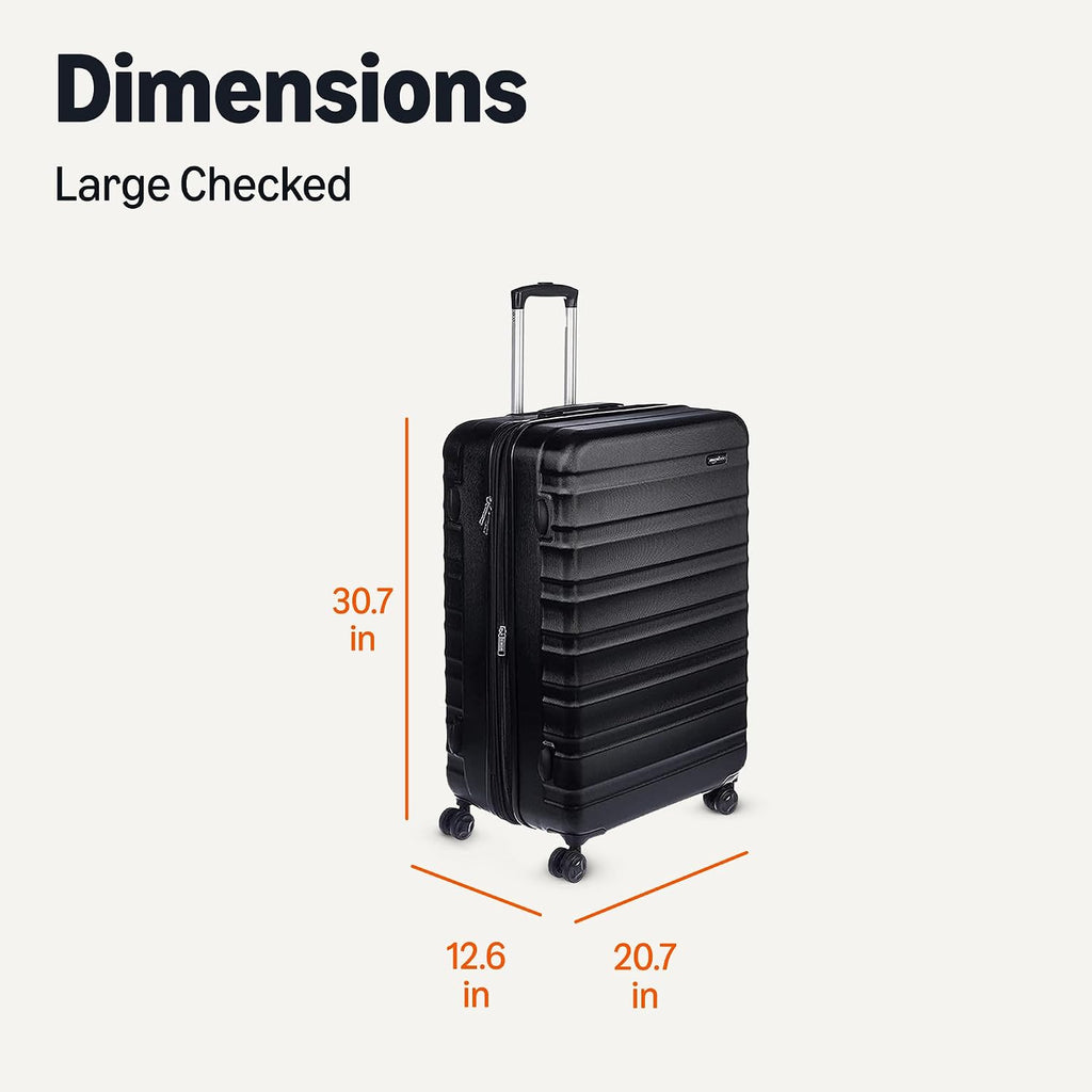 Amazon Basics 30" Hardside Large Checked Luggage, Hardshell Suitcase With Four Multi-directional Wheels, Expandable For Up to 15% More Space, Scratch-Resistant Shell, Black
