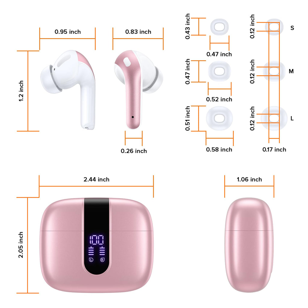 TAGRY Bluetooth Headphones True Wireless Earbuds 60H Playback LED Power Display Earphones with Wireless Charging Case IPX5 Waterproof in-Ear Ear buds with Mic for TV Smart Phone Laptop Computer Sports