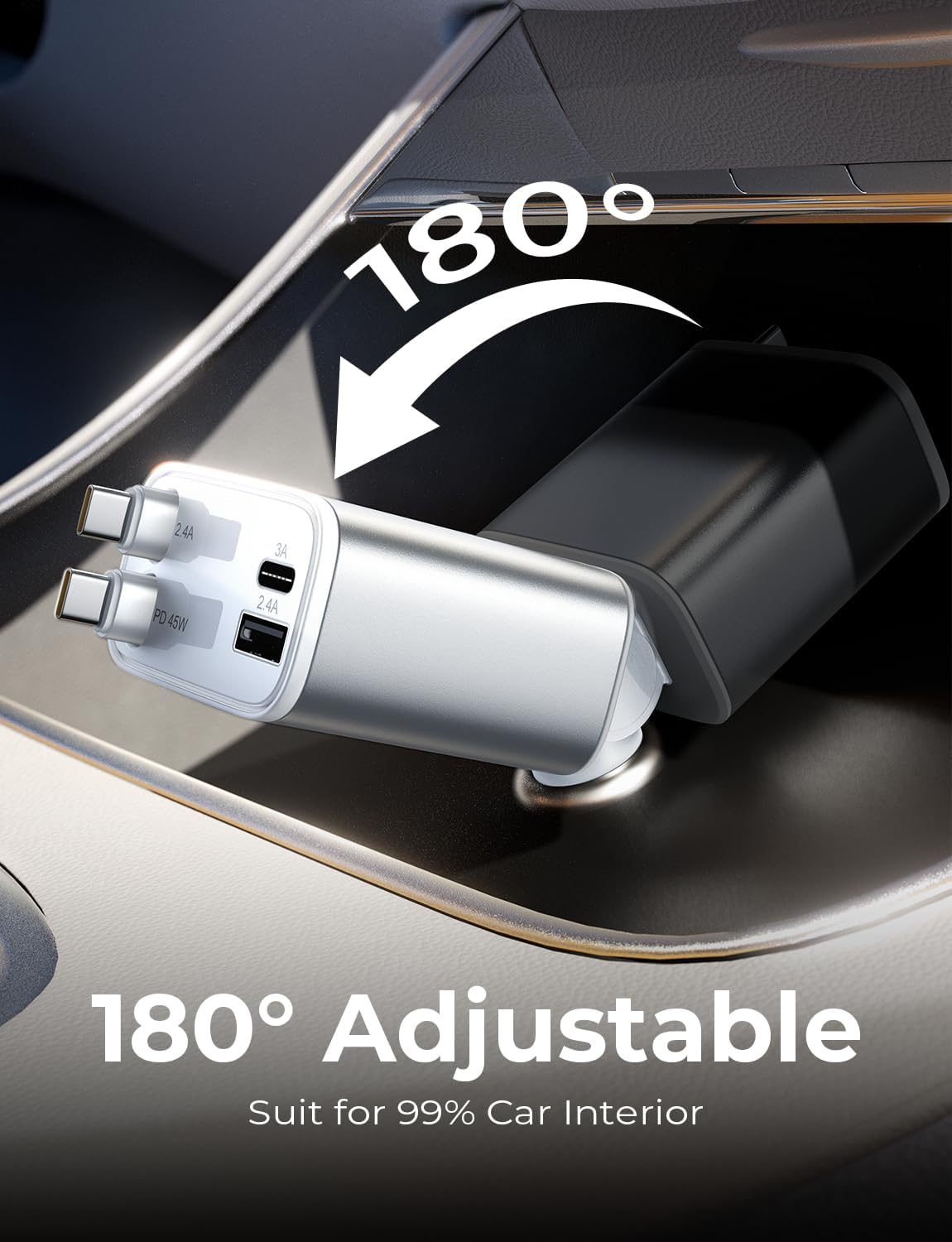 LISEN 72W Retractable Car Charger Ultra-Compact USBC Fast Car Charger