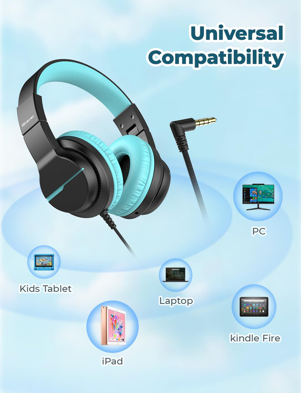 iClever HS19 Kids Headphones for School, Over-Ear for Toddler Boys Girls