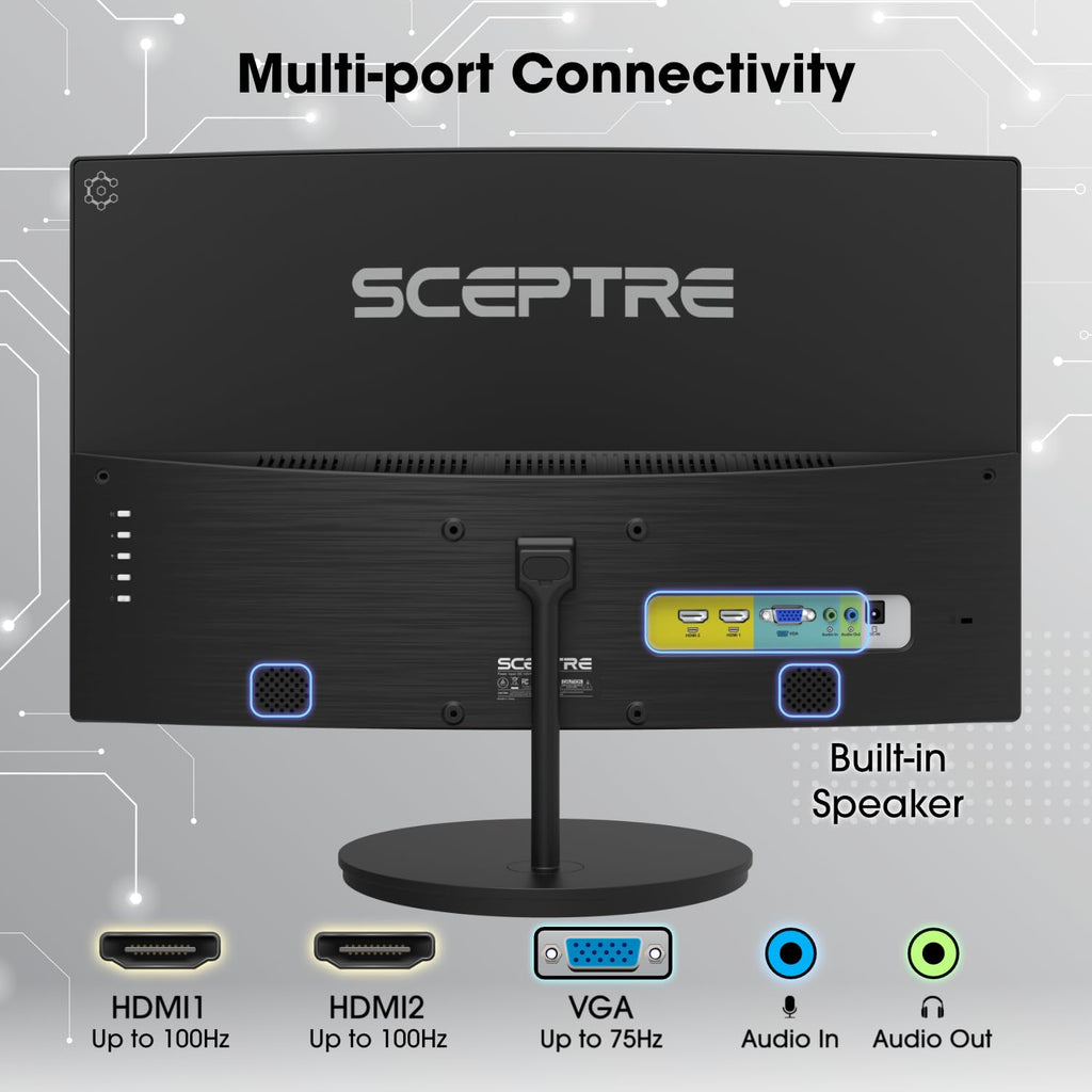 New! Sceptre Curved 24-inch Gaming Monitor 1ms 100Hz 1500R DisplayPort HDMI X2 Eye Care 100% sRGB Build-in Speakers, Machine Black 2026 (C248W-FW100T Series)