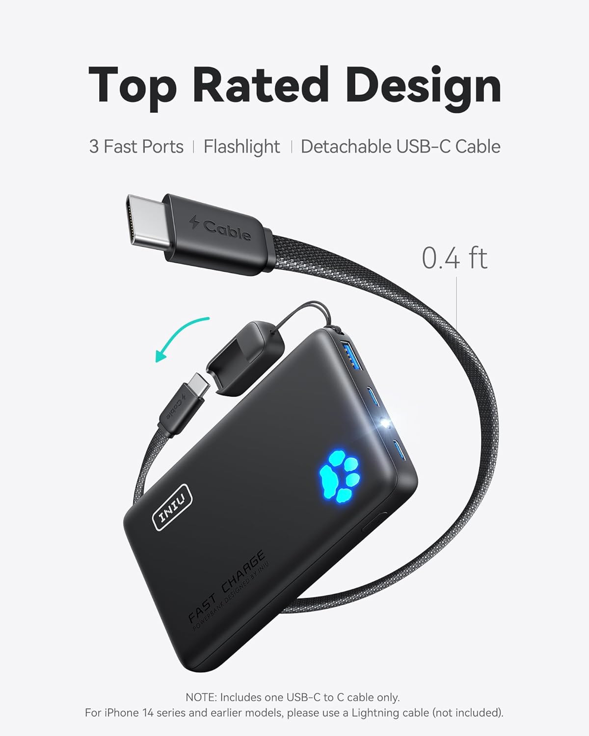 INIU 10000mAh 45W Fast Charging Portable Charger, Smaller Travel Power Bank