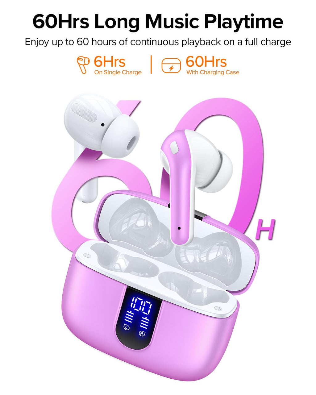 TAGRY Bluetooth Headphones True Wireless Earbuds 60H Playback LED Power Display Earphones with Wireless Charging Case IPX5 Waterproof in-Ear Ear buds with Mic for TV Smart Phone Laptop Computer Sports