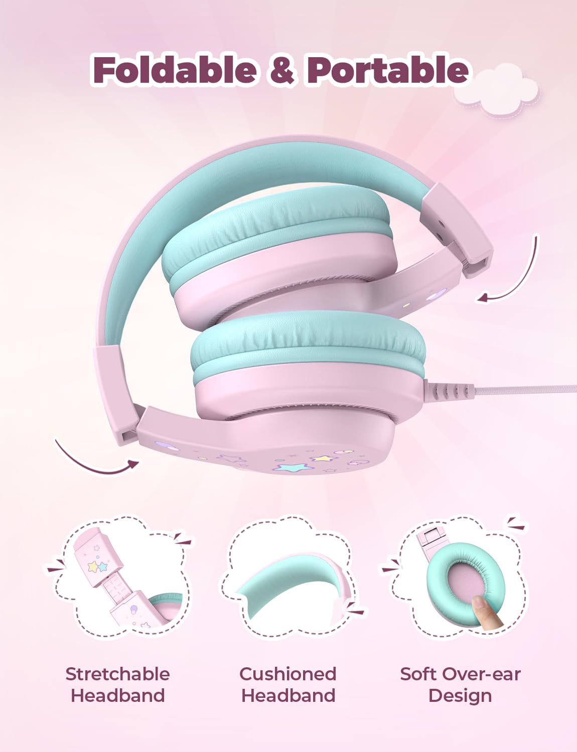 iClever HS19 Kids Headphones for School, Over-Ear for Toddler Boys Girls