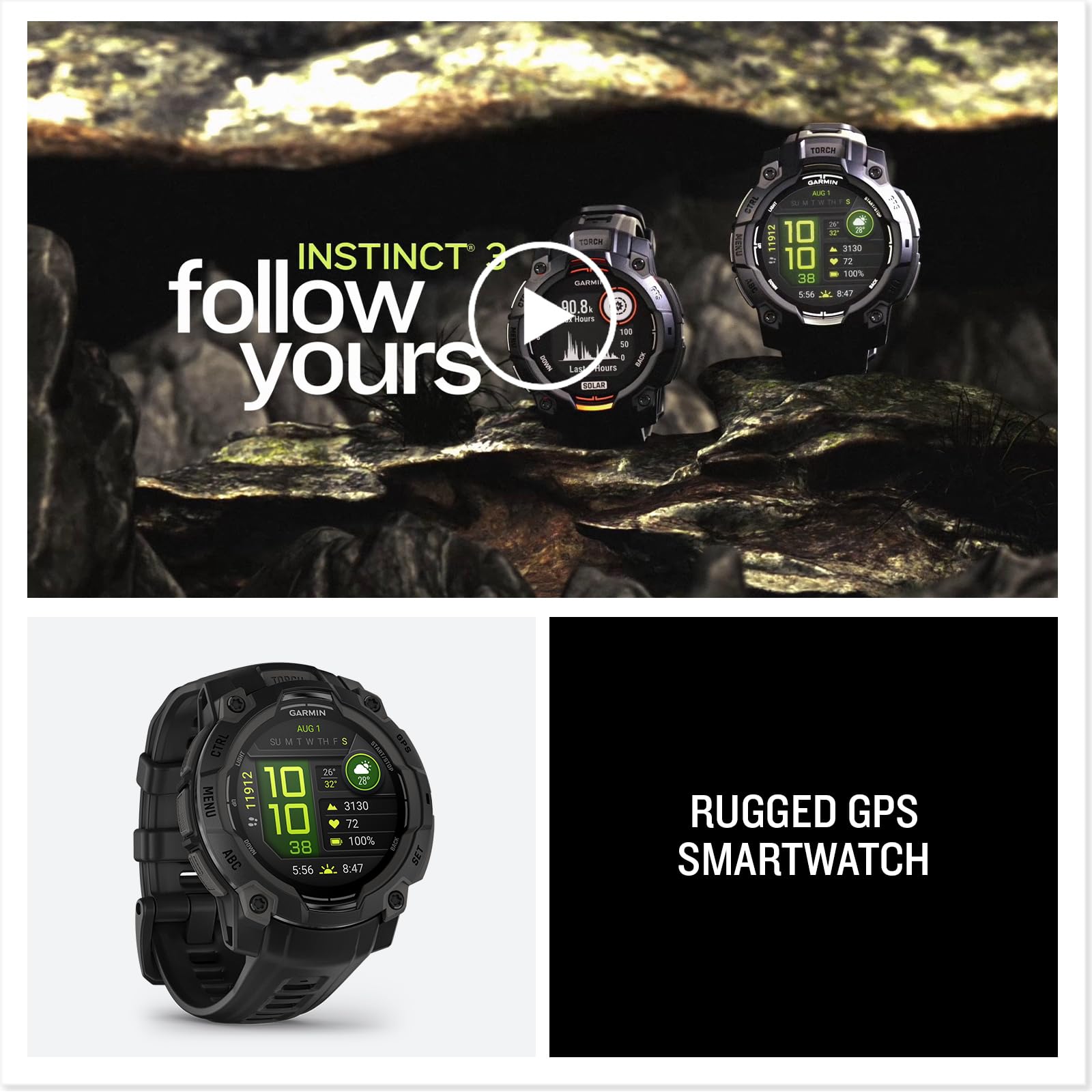 Garmin Instinct® 3 Tactical, Solar, 45mm, Black
