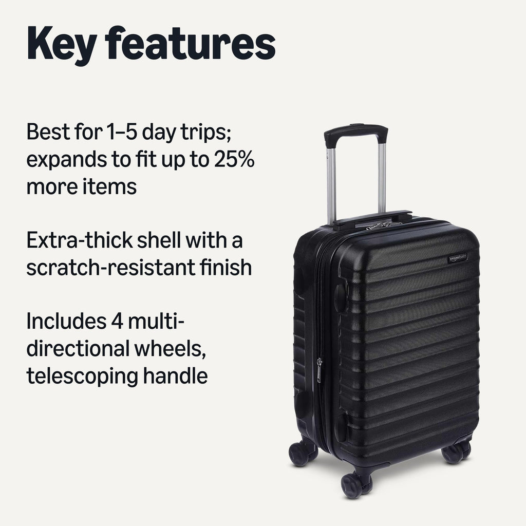 Amazon Basics 30" Hardside Large Checked Luggage, Hardshell Suitcase With Four Multi-directional Wheels, Expandable For Up to 15% More Space, Scratch-Resistant Shell, Black