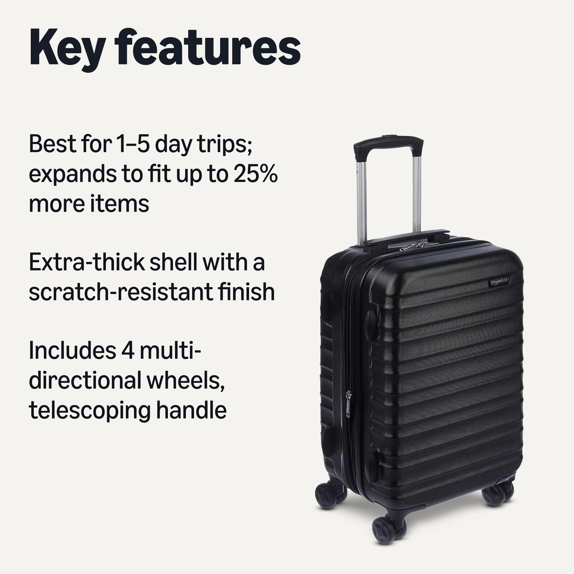 Amazon Basics 30" Hardside Large Checked Luggage, Hardshell Suitcase With Four Multi-directional Wheels, Expandable For Up to 15% More Space, Scratch-Resistant Shell, Black