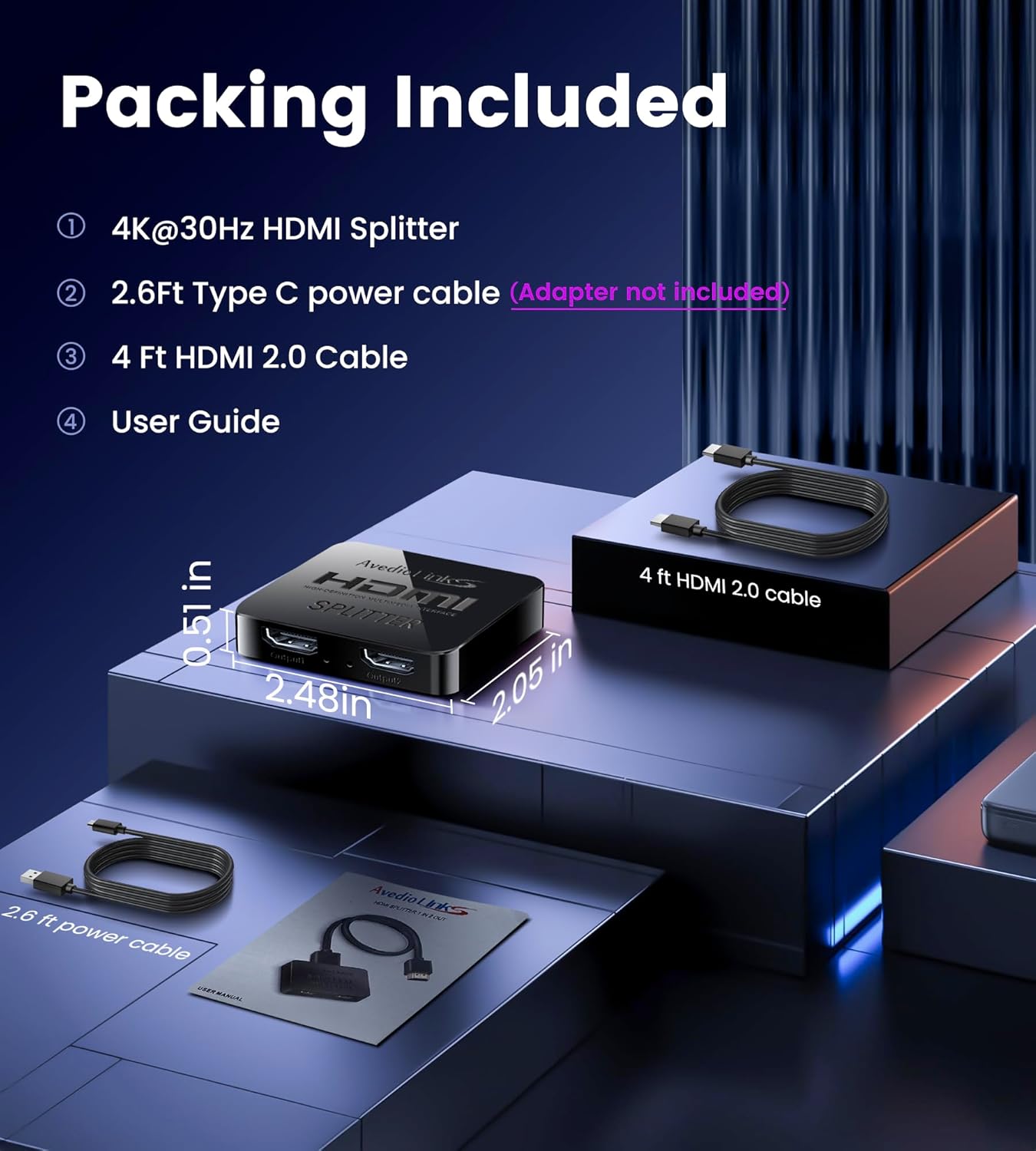 avedio links HDMI Splitter 1 in 2 Out [with 4 Ft Hdmi Cable], Mirror Only