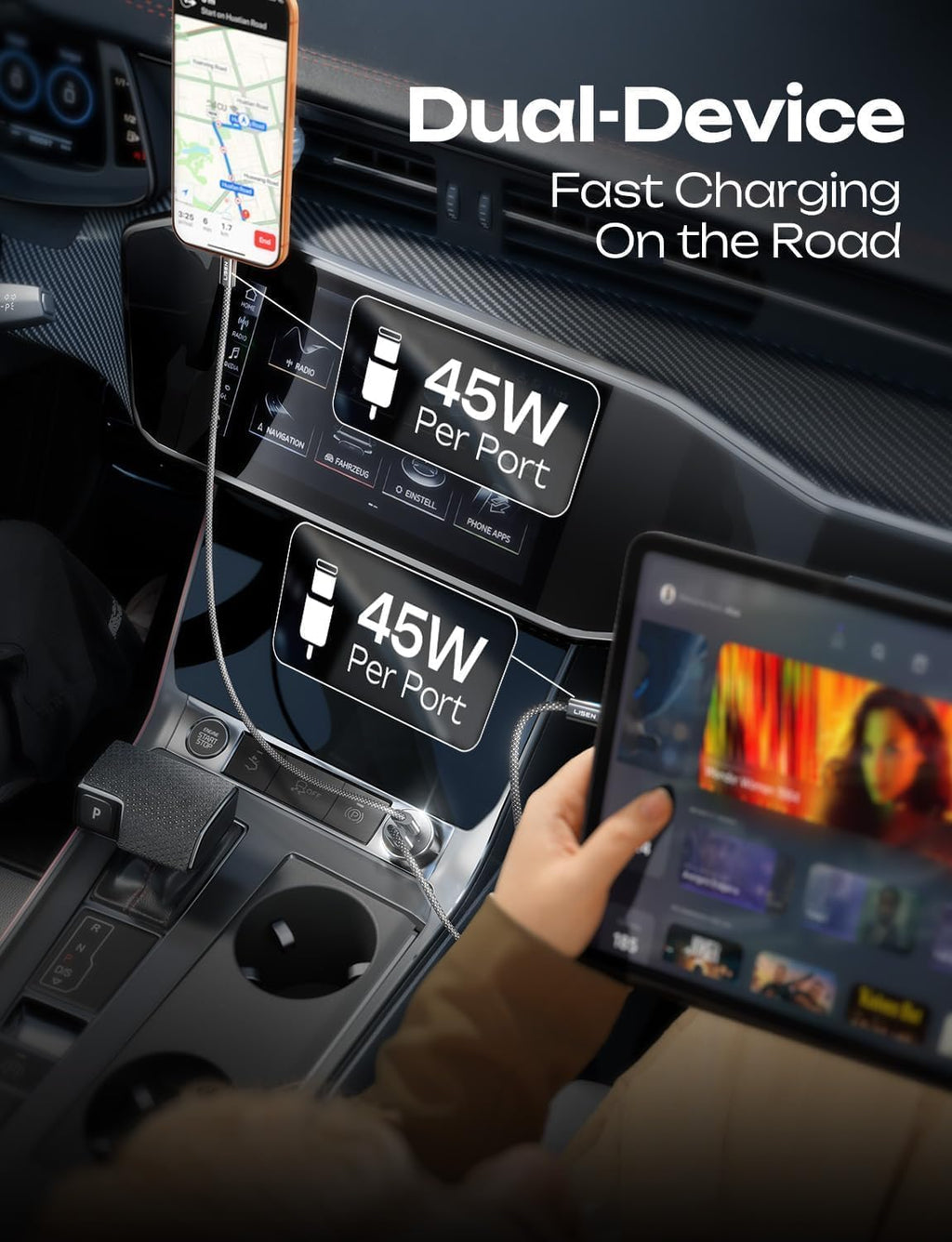 LISEN 90W Car Charger USB C Fast Charge,USB C Car Charger for iPhone 17 Pro