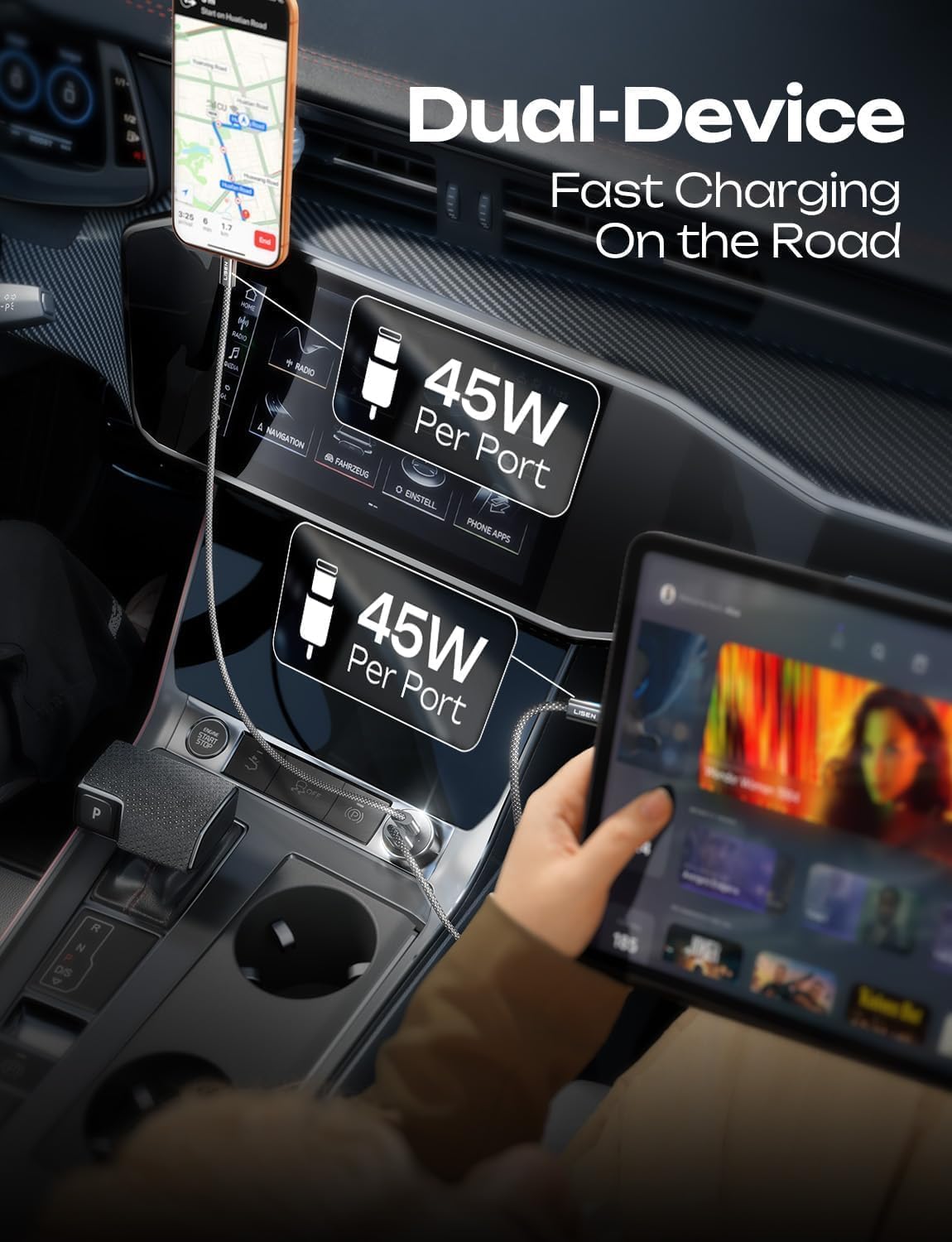 LISEN 90W Car Charger USB C Fast Charge,USB C Car Charger for iPhone 17 Pro