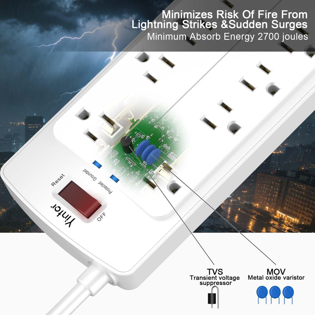 Yintar 6Ft Surge Protector Power Strip with 6 Outlets & 3 USB Ports, Black