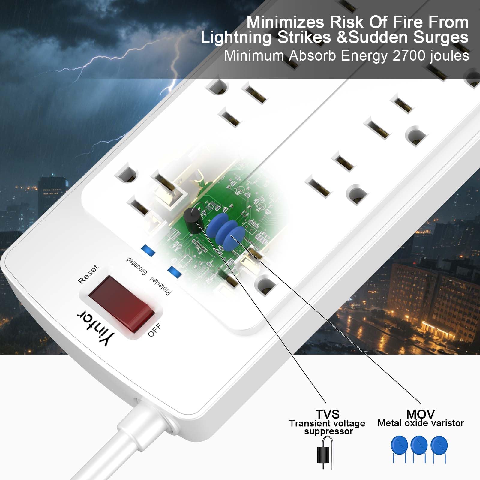 Yintar 6Ft Surge Protector Power Strip with 6 Outlets & 3 USB Ports, Black