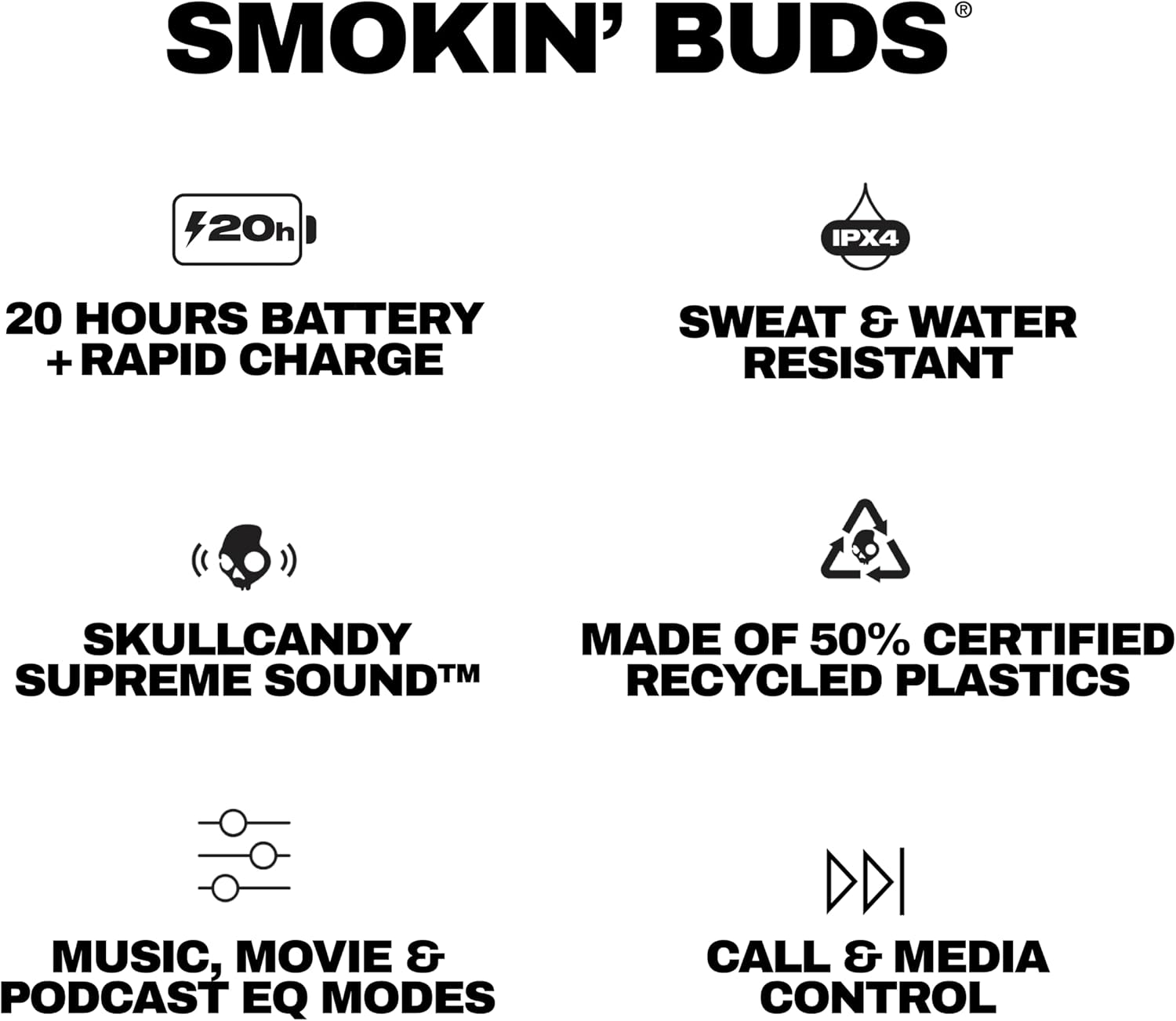 Skullcandy Smokin’ Buds Wireless Noise Isolating Earbuds - Flame
