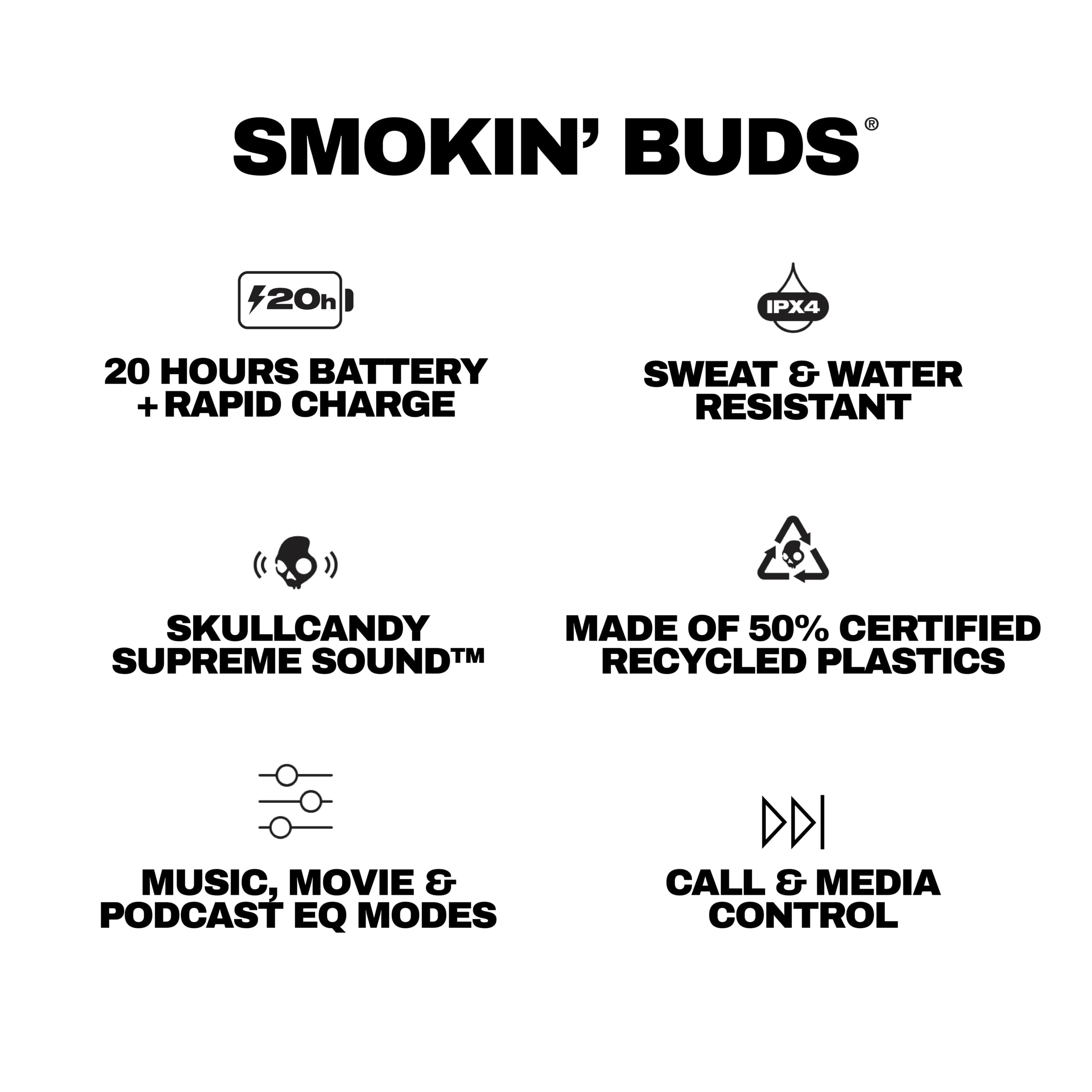Skullcandy Smokin’ Buds Wireless Noise Isolating Earbuds - Flame