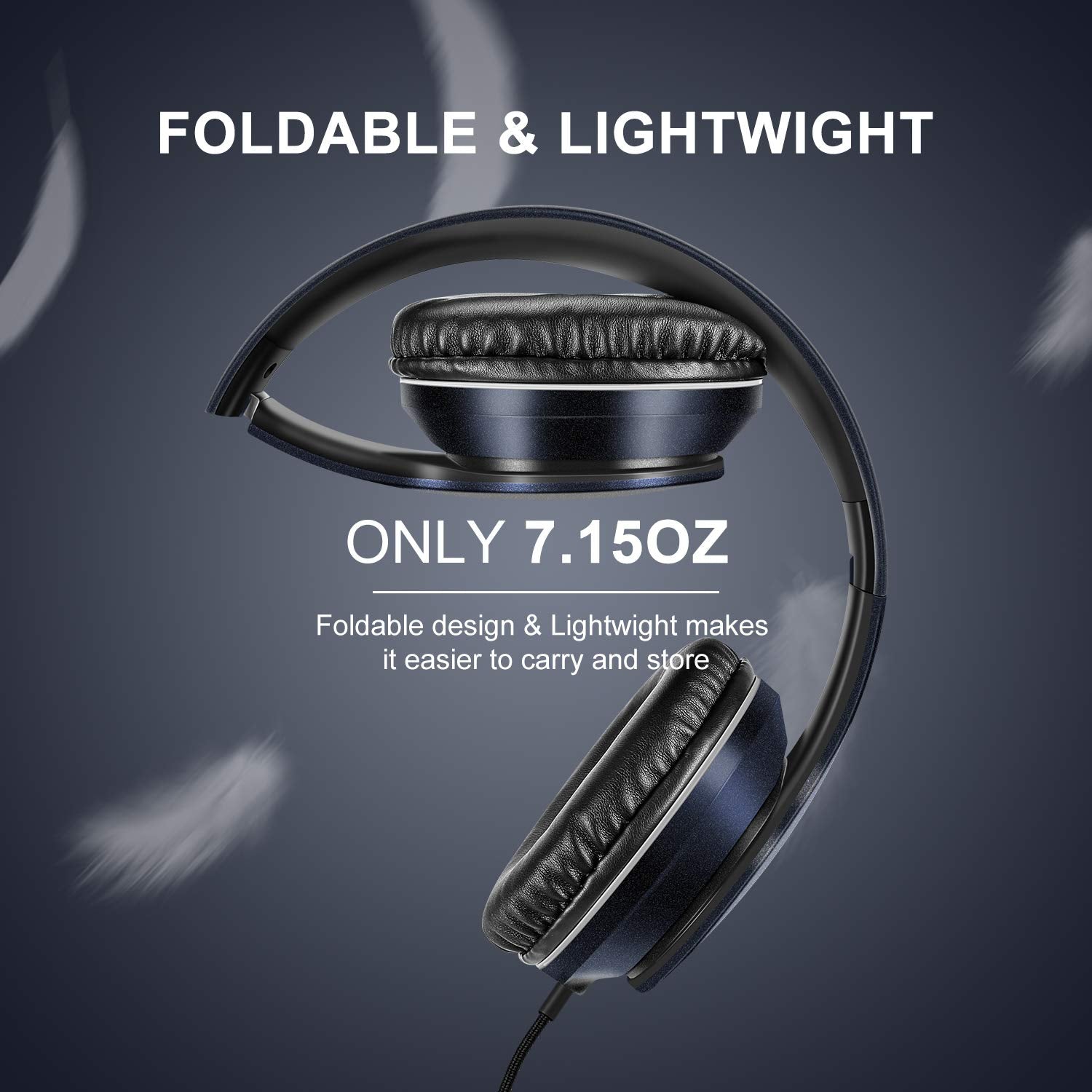 LORELEI X6 Over-Ear Wired Stereo Bass Headphones with Microphone, Lightweight, Foldable & Portable with 1.45M No-Tangle for Smartphone, Tablet, MP3/4, Space Black