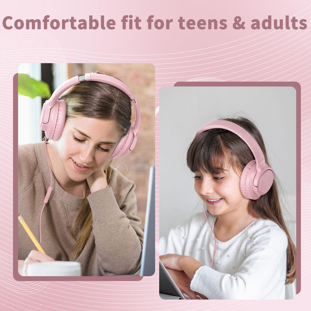 Headphones Wired with Microphone for School, 3.5mm Corded Headphones, Black