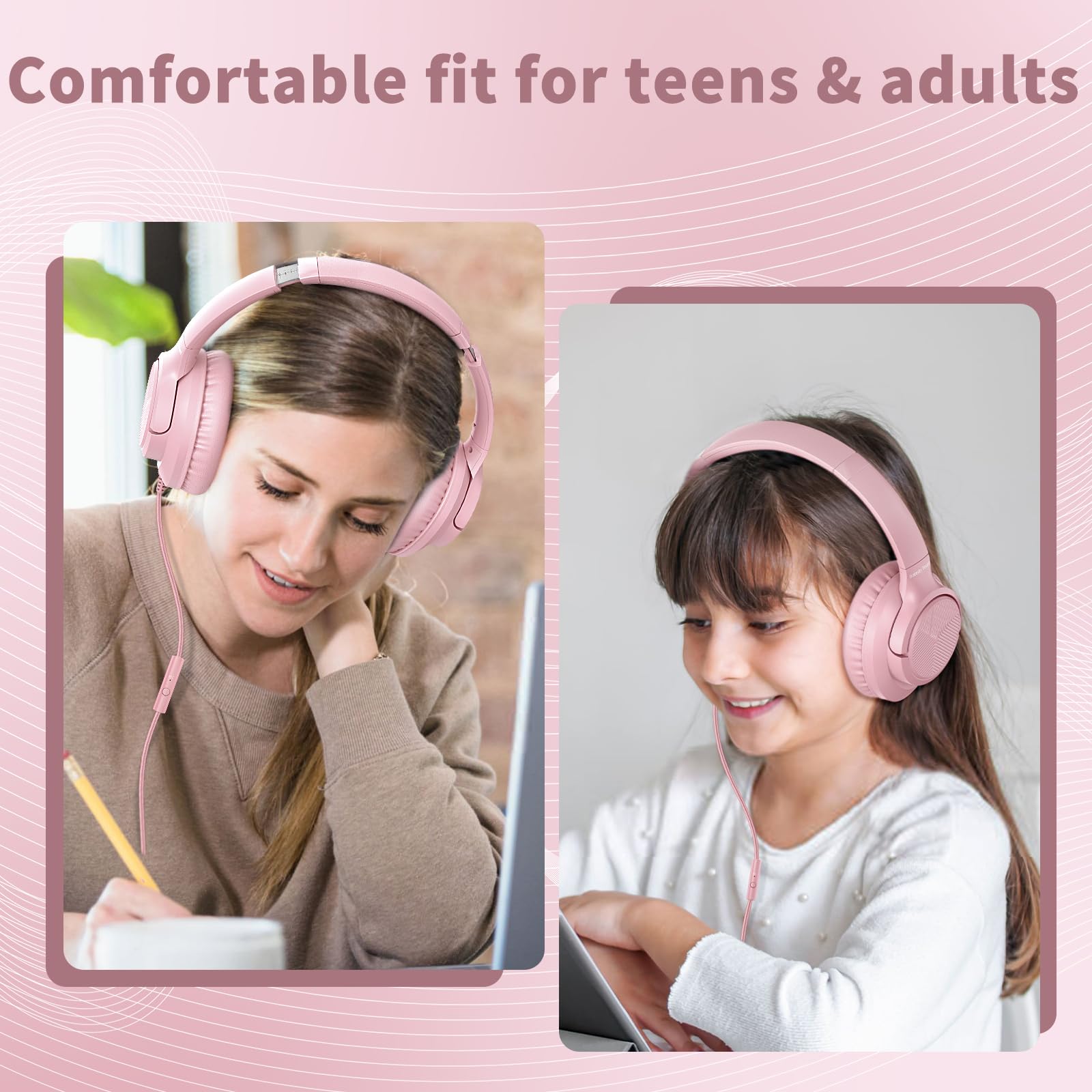 Headphones Wired with Microphone for School, 3.5mm Corded Headphones, Black