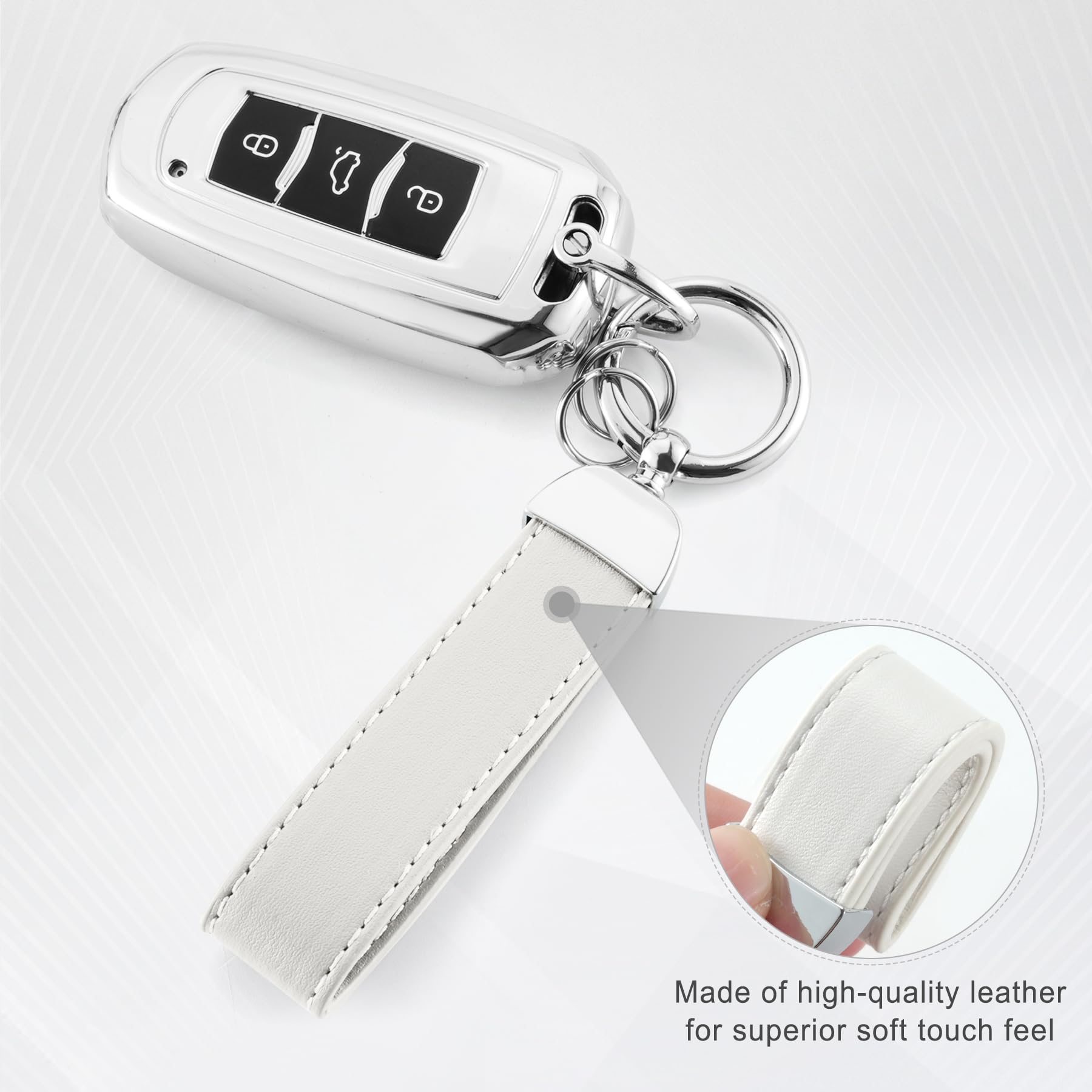JUSTTOP Leather Wristlet Keychain, Carbon Fiber Car Key Chain with Anti-Lost D-Ring and 2 Key Rings, Compatible with Most Car Keys, Car Accessories, A Great Gift for Men and Women (Black)