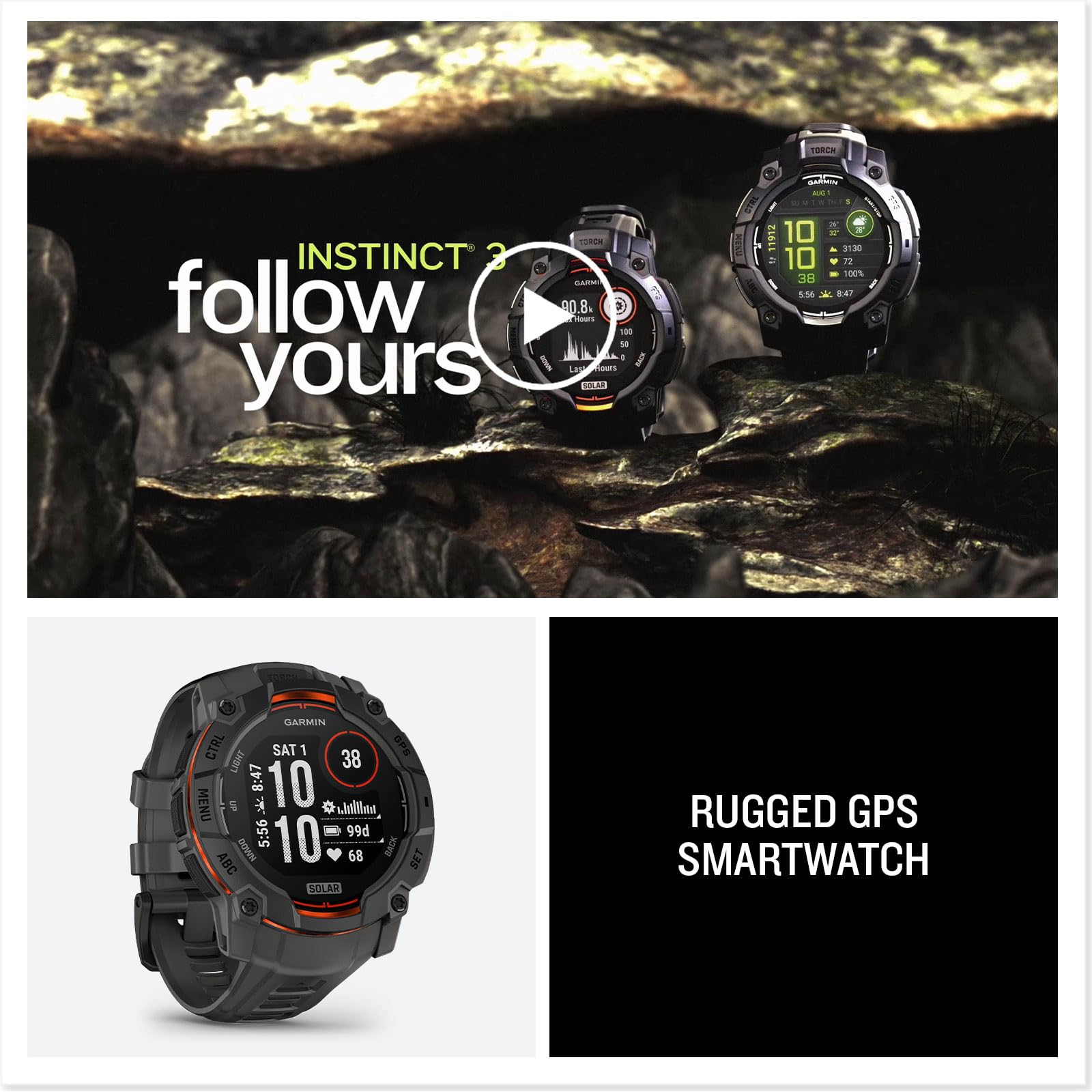 Garmin Instinct® 3 Tactical, Solar, 45mm, Black