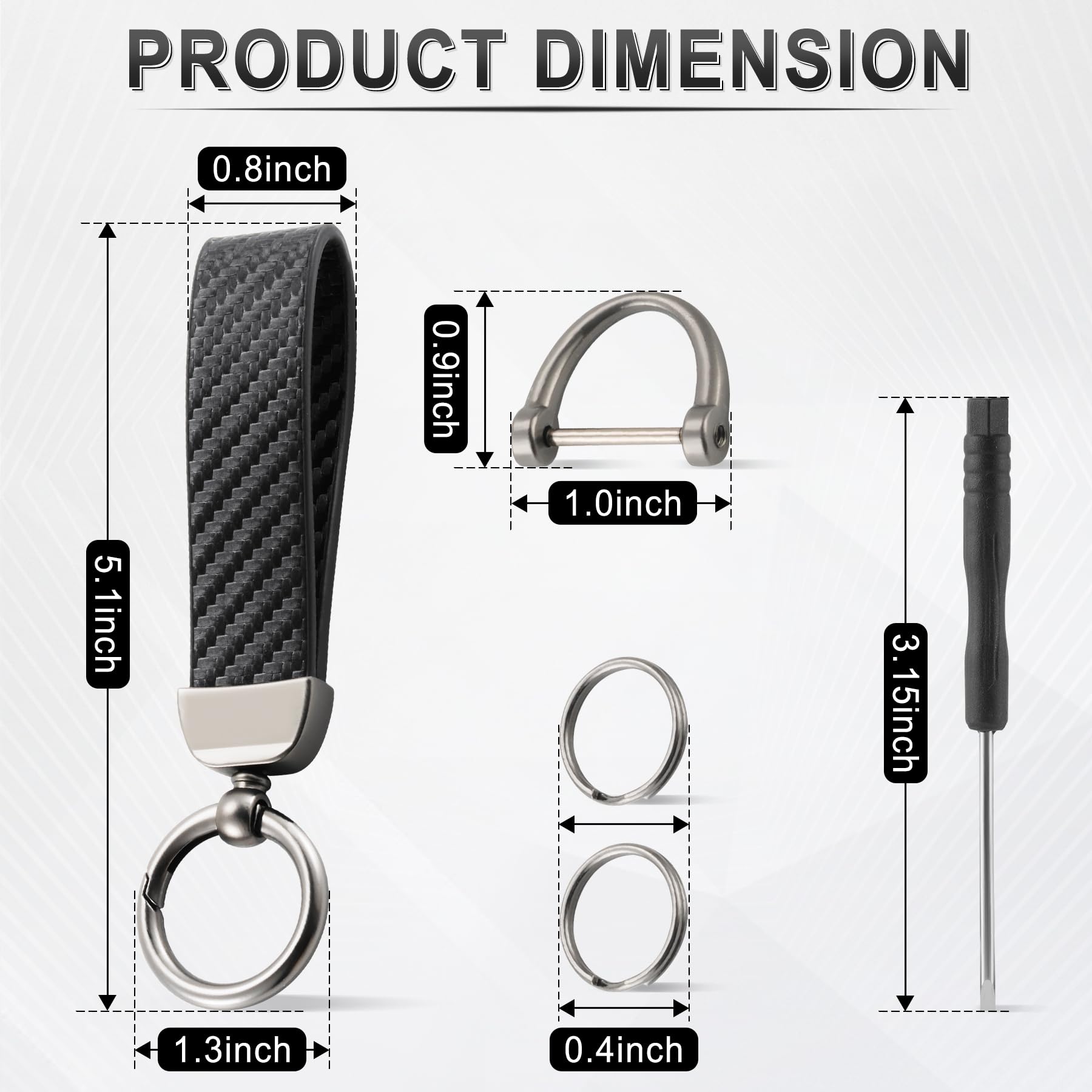JUSTTOP Leather Wristlet Keychain, Carbon Fiber Car Key Chain with Anti-Lost D-Ring and 2 Key Rings, Compatible with Most Car Keys, Car Accessories, A Great Gift for Men and Women (Black)
