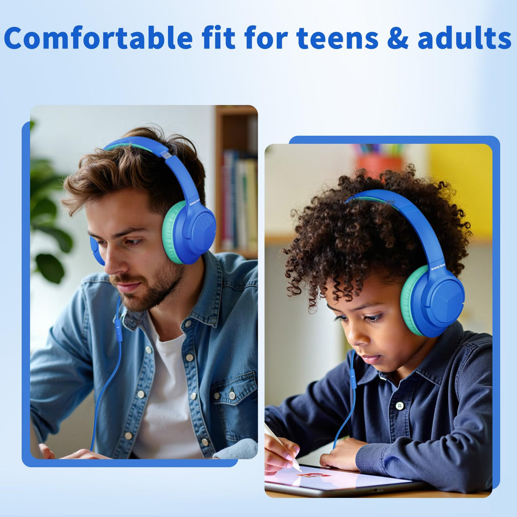 Headphones Wired with Microphone for School, 3.5mm Corded Headphones, Black