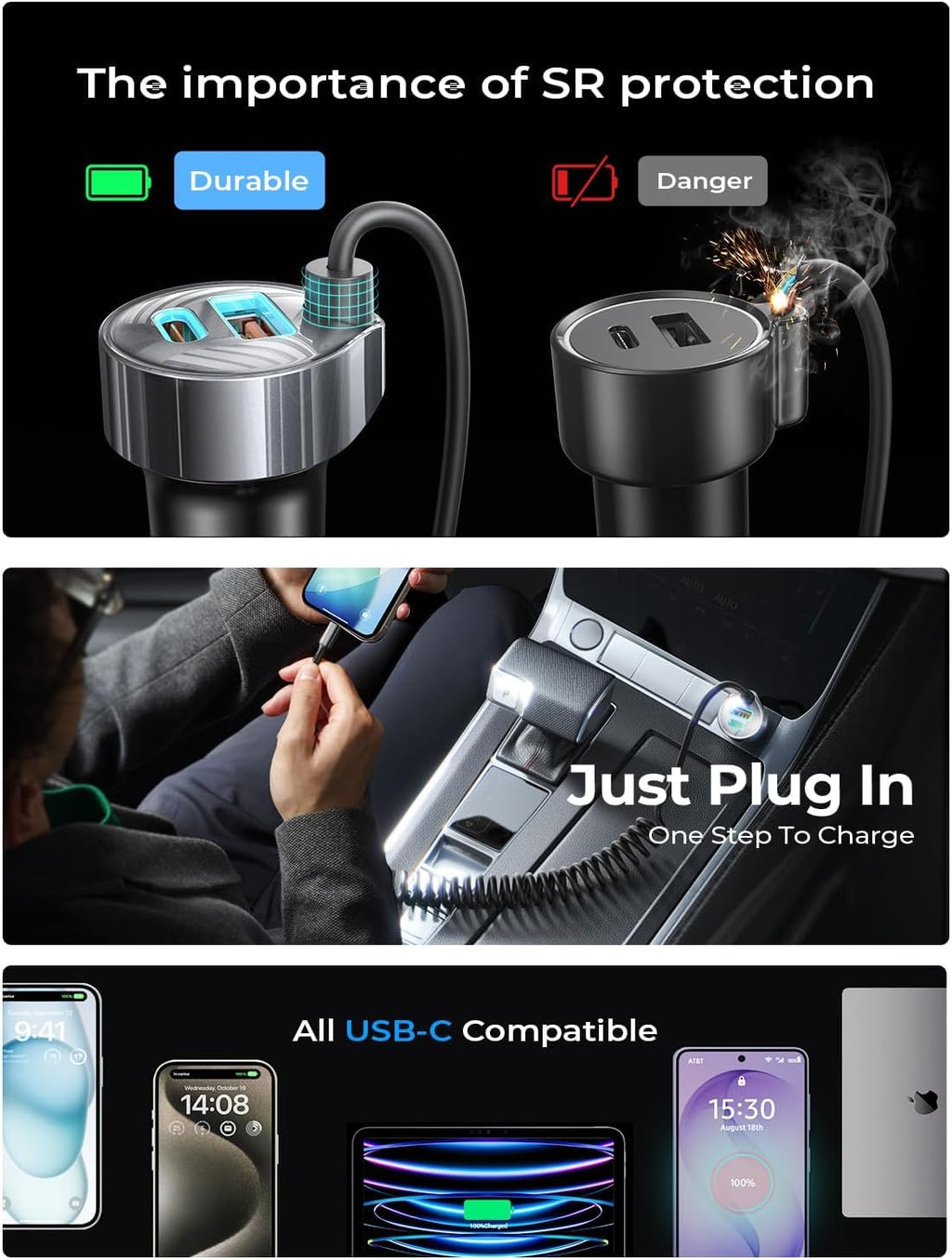 LISEN 90W USB C Car Charger for iPhone 17/16/15 Series