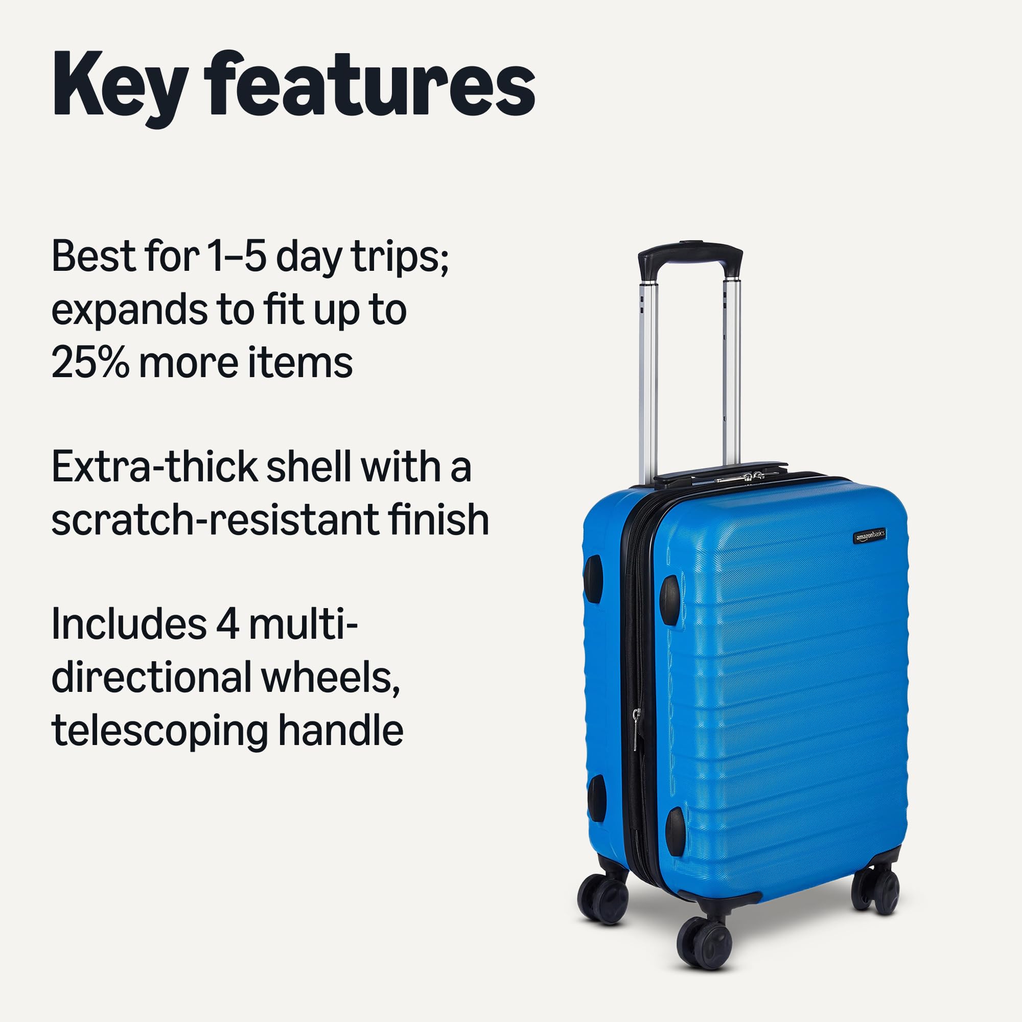 Amazon Basics 30" Hardside Large Checked Luggage, Hardshell Suitcase With Four Multi-directional Wheels, Expandable For Up to 15% More Space, Scratch-Resistant Shell, Black