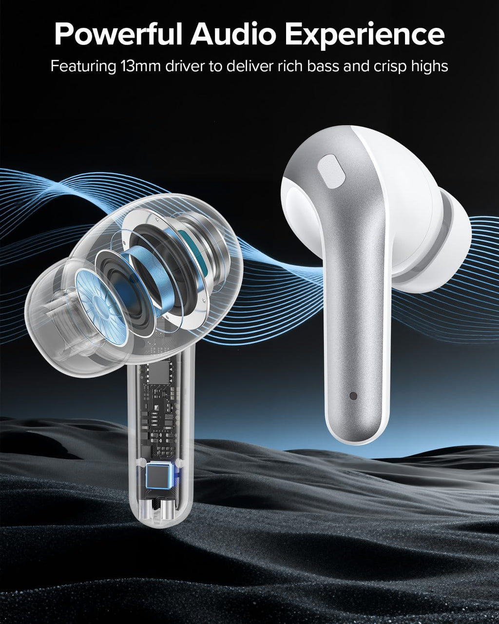 TAGRY Bluetooth Headphones True Wireless Earbuds 60H Playback LED Power Display Earphones with Wireless Charging Case IPX5 Waterproof in-Ear Ear buds with Mic for TV Smart Phone Laptop Computer Sports