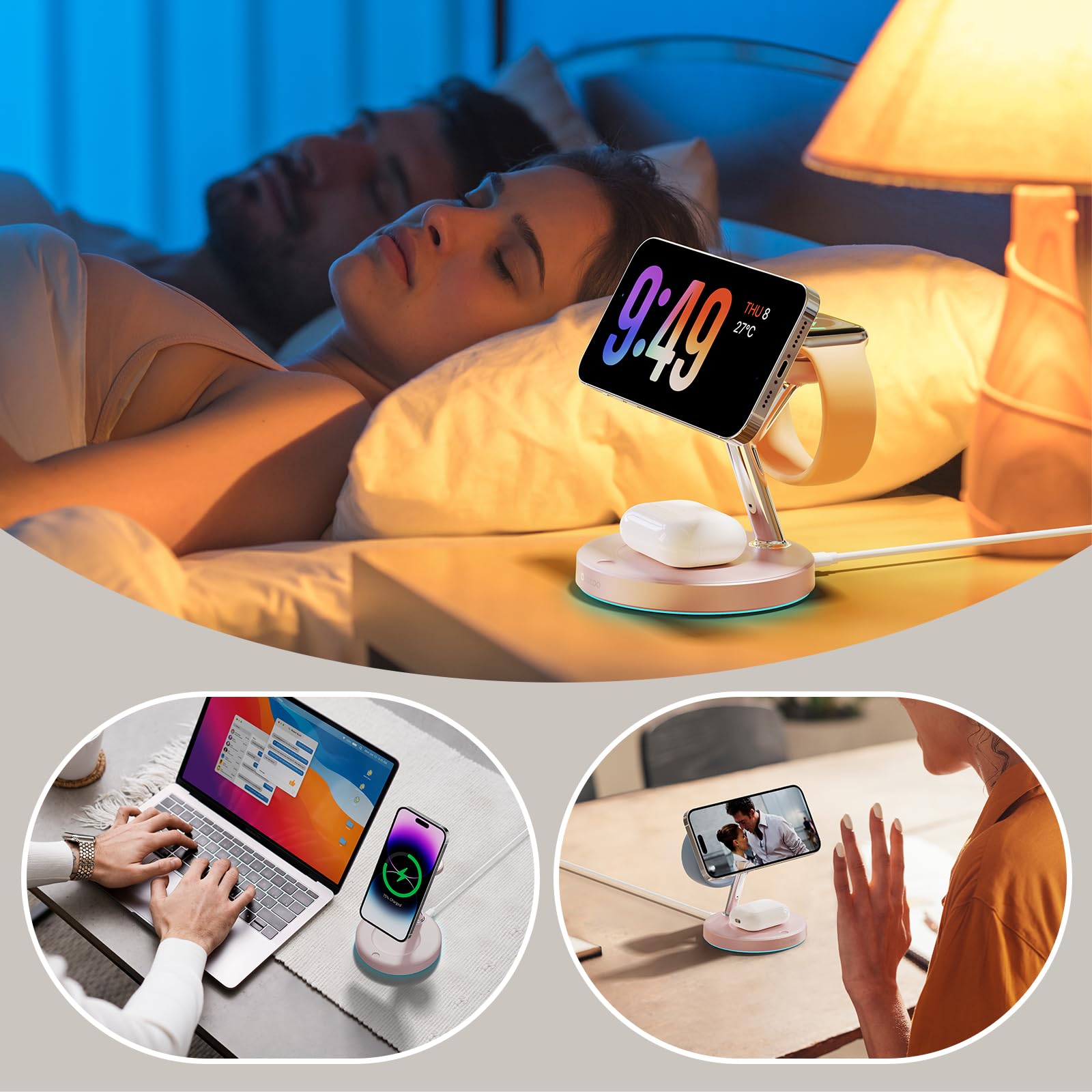 3 in 1 Mag-Safe Wireless Charger Stand for iPhone Apple Watch AirPods
