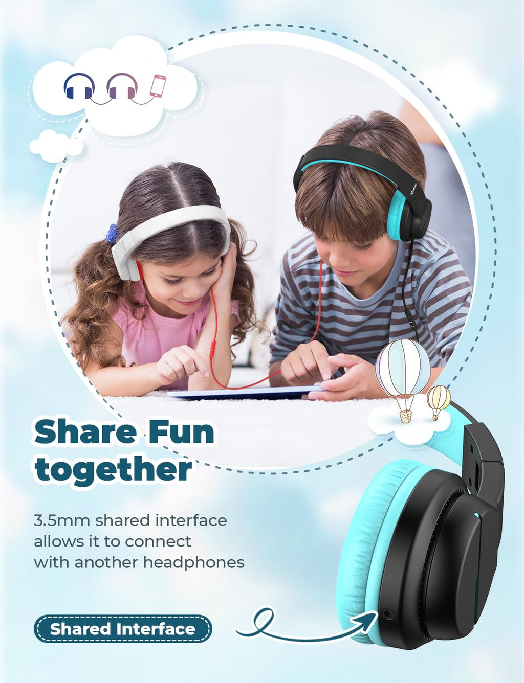 iClever HS19 Kids Headphones for School, Over-Ear for Toddler Boys Girls