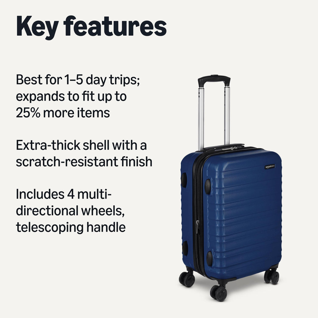 Amazon Basics 30" Hardside Large Checked Luggage, Hardshell Suitcase With Four Multi-directional Wheels, Expandable For Up to 15% More Space, Scratch-Resistant Shell, Black