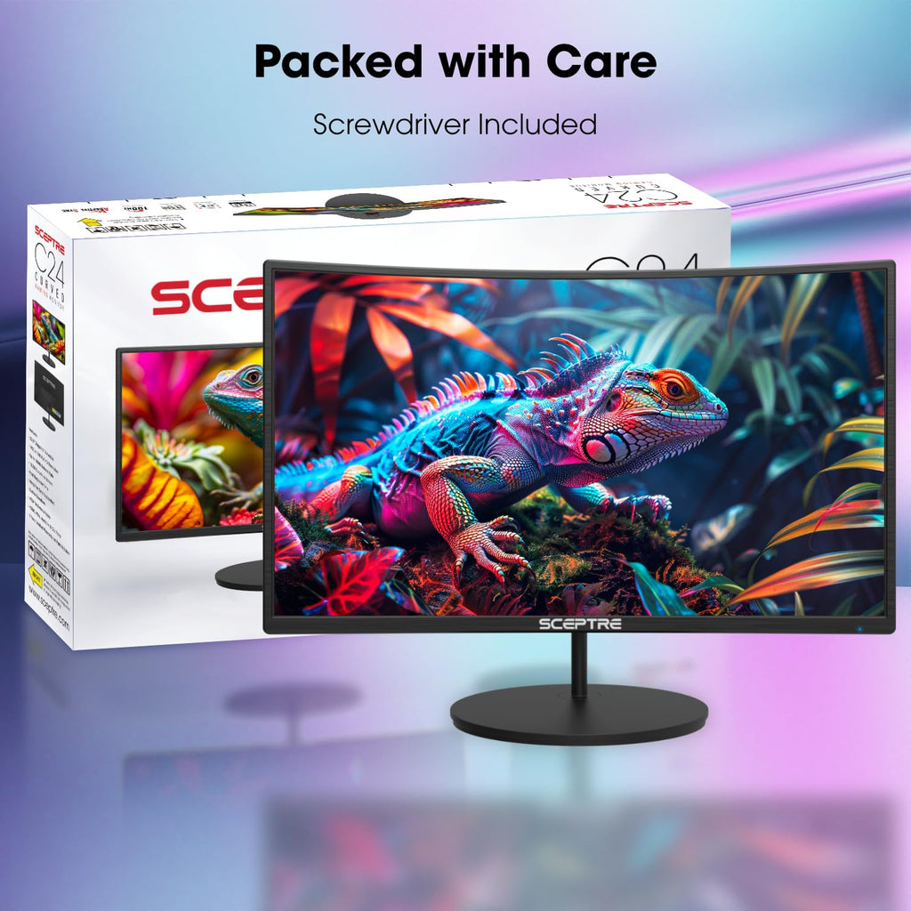 New! Sceptre Curved 24-inch Gaming Monitor 1ms 100Hz 1500R DisplayPort HDMI X2 Eye Care 100% sRGB Build-in Speakers, Machine Black 2026 (C248W-FW100T Series)