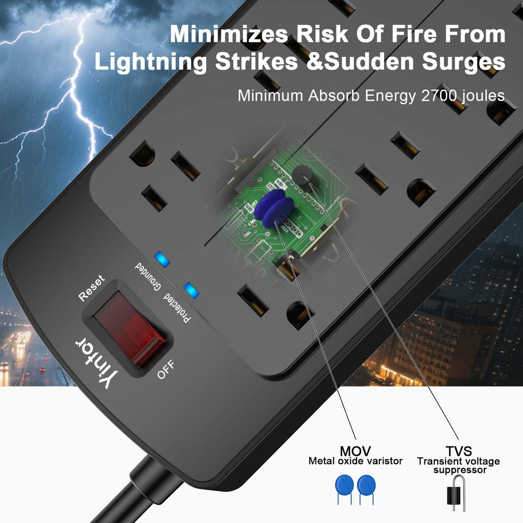 Yintar 6Ft Surge Protector Power Strip with 6 Outlets & 3 USB Ports, Black
