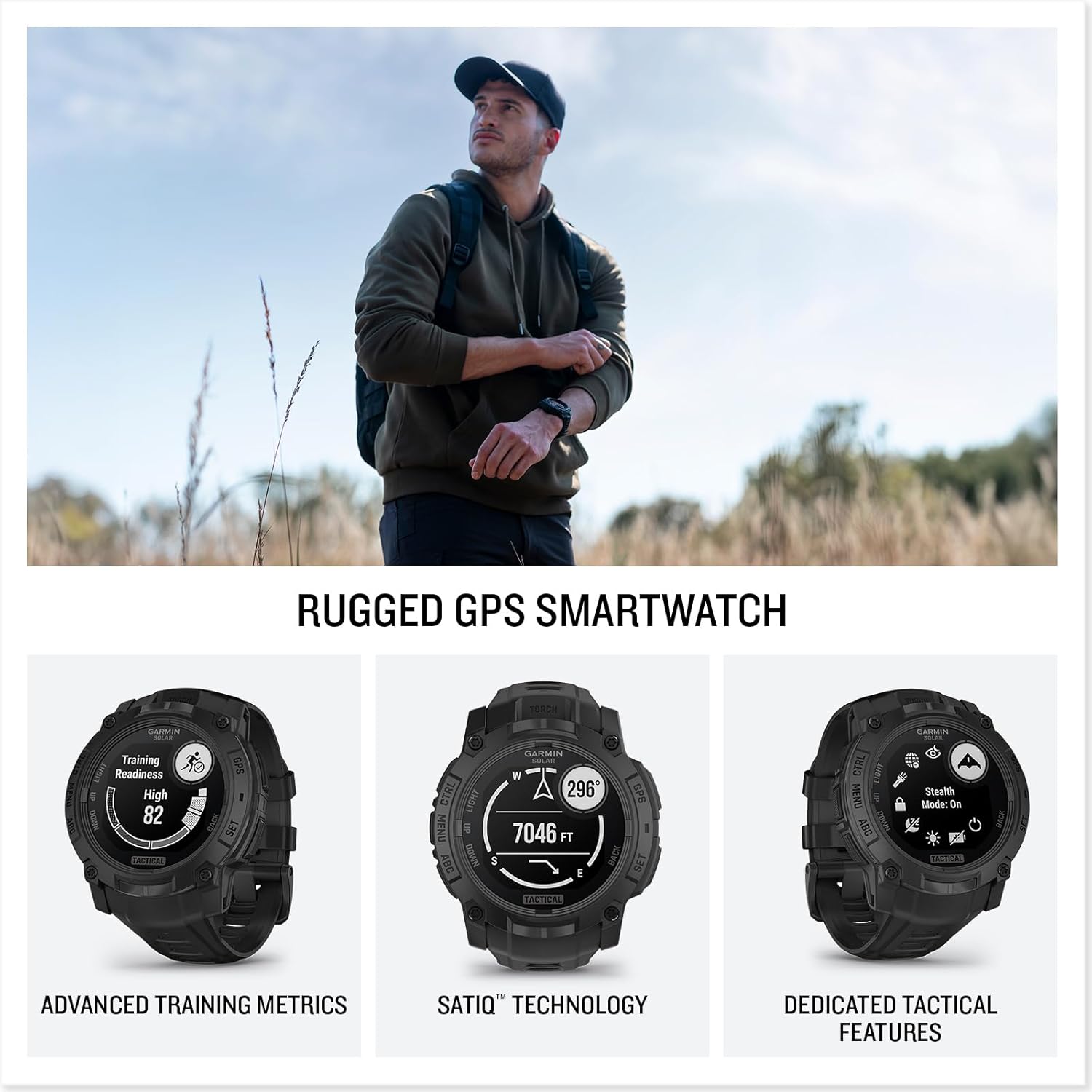 Garmin Instinct® 3 Tactical, Solar, 45mm, Black