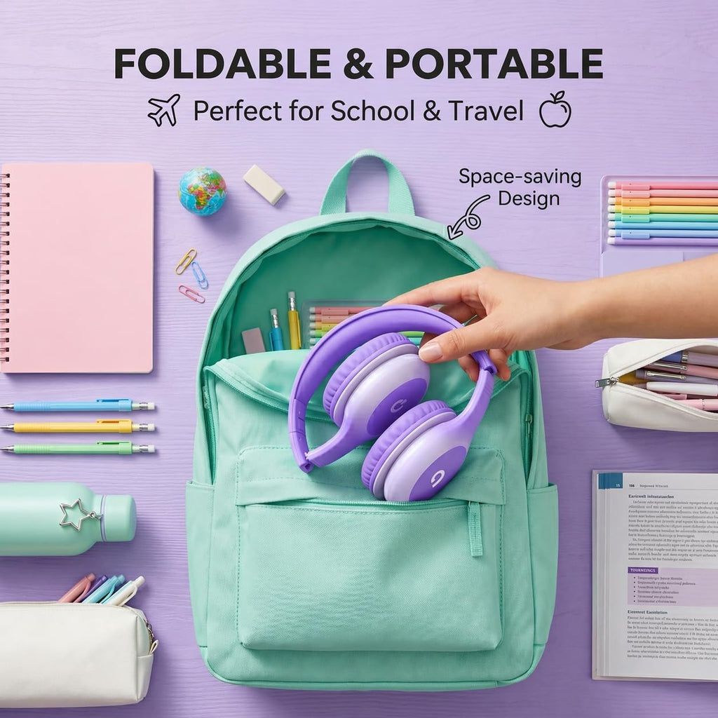 ADOOPE Wired Kids Headphones with USB C Plug, 85dB Safe Volume, Adjustable Headband, Tangle-Free Cord Headphones for School, Tablet, Travel (Light Purple & Pink, Without Microphone)