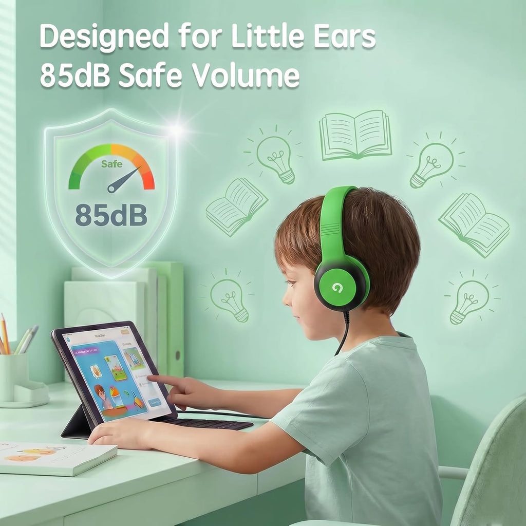ADOOPE Wired Kids Headphones with USB C Plug, 85dB Safe Volume, Adjustable Headband, Tangle-Free Cord Headphones for School, Tablet, Travel (Light Purple & Pink, Without Microphone)