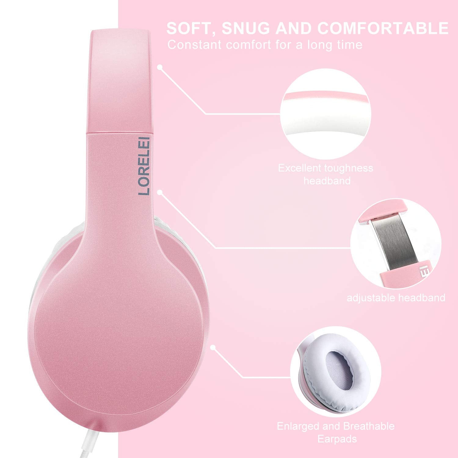 LORELEI X6 Over-Ear Wired Stereo Bass Headphones with Microphone, Lightweight, Foldable & Portable with 1.45M No-Tangle for Smartphone, Tablet, MP3/4, Space Black