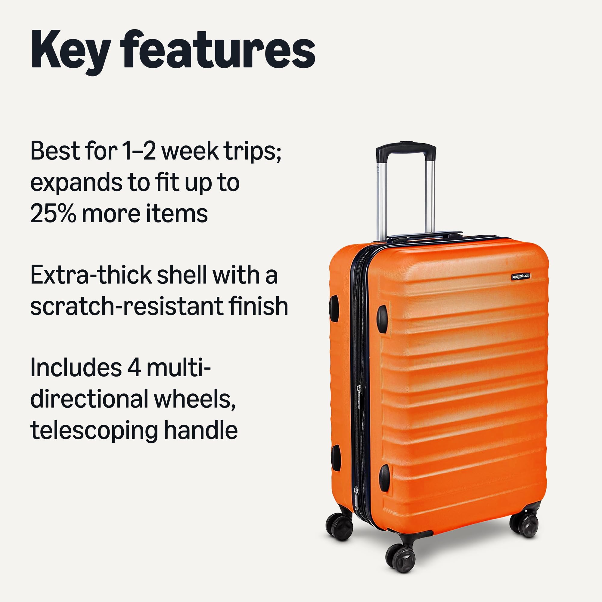 Amazon Basics 30" Hardside Large Checked Luggage, Hardshell Suitcase With Four Multi-directional Wheels, Expandable For Up to 15% More Space, Scratch-Resistant Shell, Black